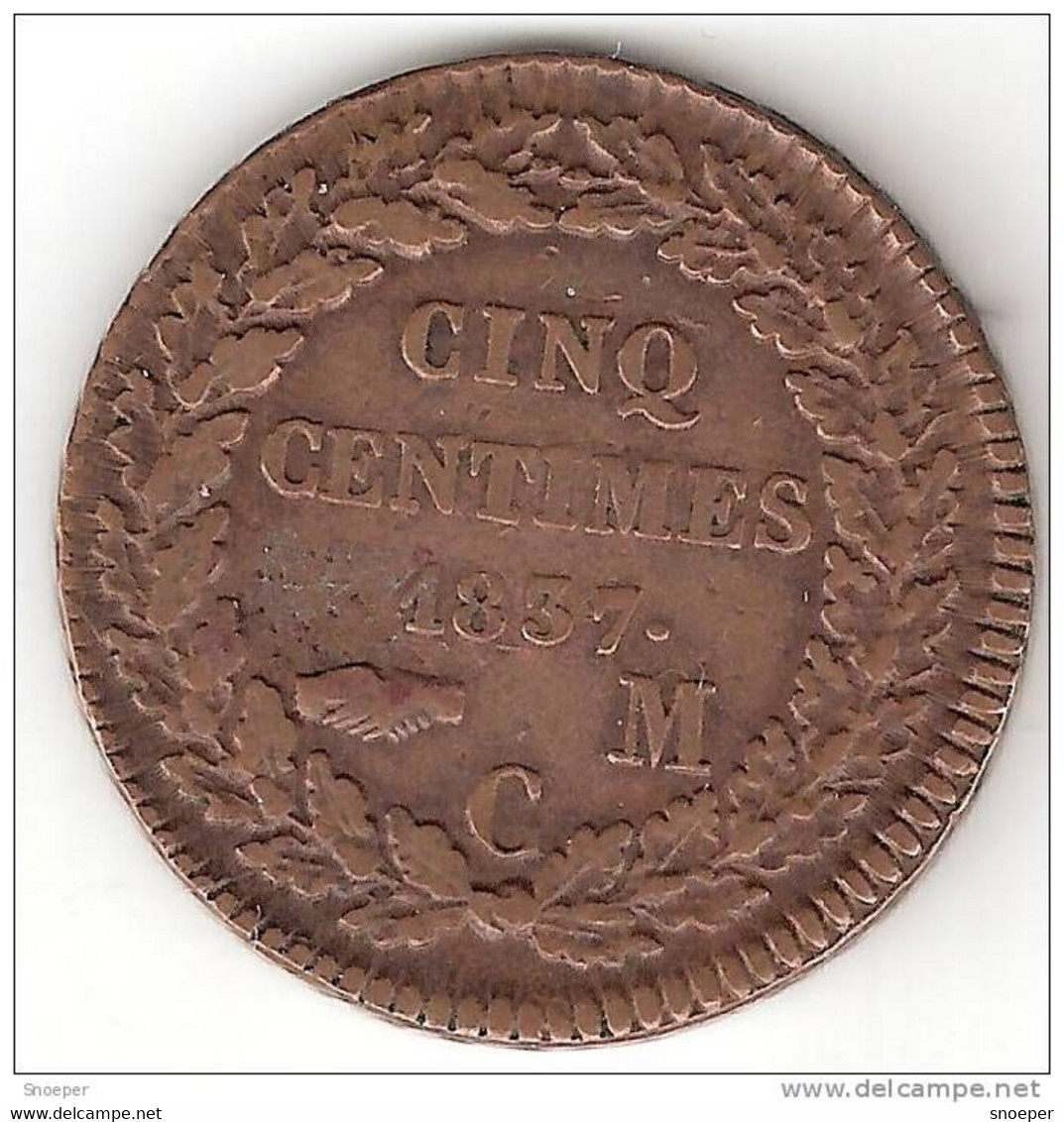 *monaco 5 Centimes 1837 MC   Km 95.2a - 1819-1922 Honoré V, Charles III, Albert I