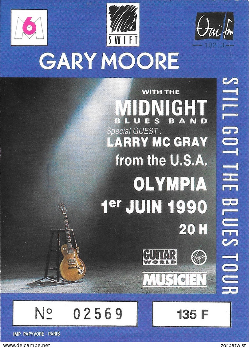 TICKET DE CONCERT GARY MOORE OLYMPIA PARIS 1/06/1990 - Konzertkarten