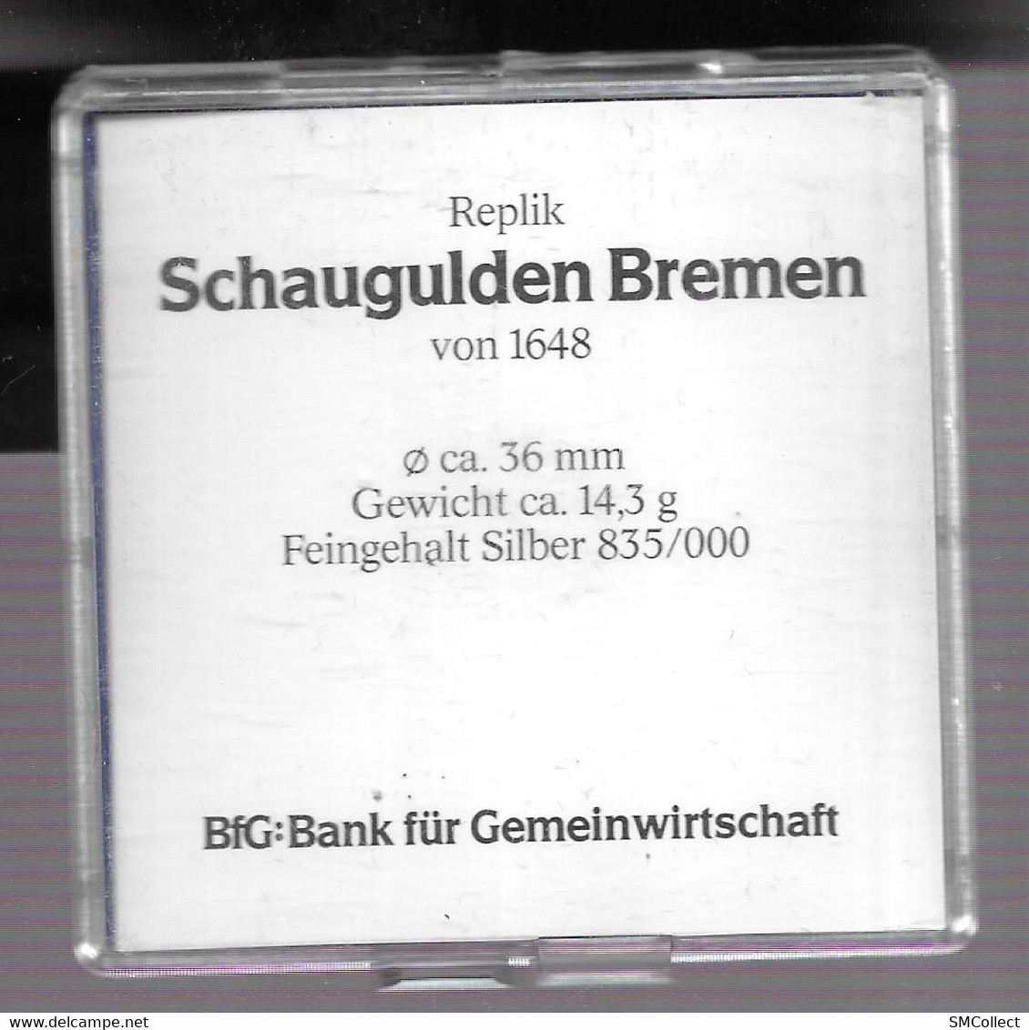 Bremer Schaugulden 1648 proof. Réplique en argent 835/1000e, 14.3 grammes, dans son écrin, avec notice explicative