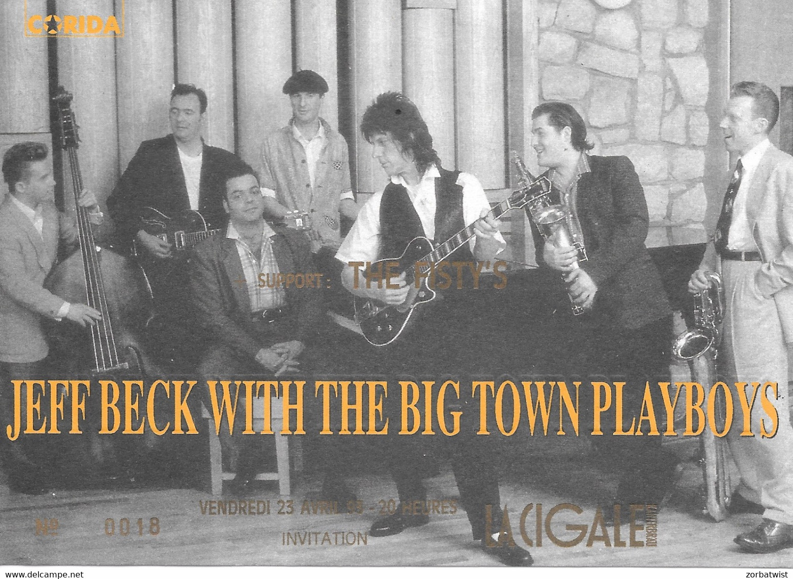 TICKET DE CONCERT JEFF BECK WITH THE BIG DOWN TOWN PLAY LA CIGALE PARIS 9/07/1998 - Biglietti Per Concerti