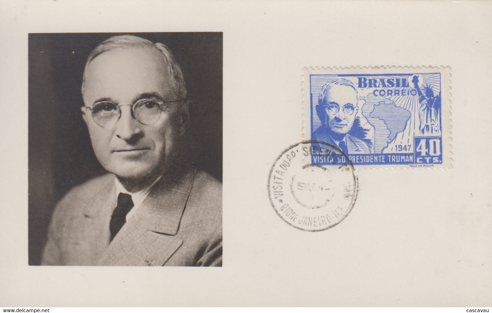 Carte  Maximum  1er  Jour    BRESIL    Visite  Du  Président   TRUMAN   1947 - Cartoline Maximum