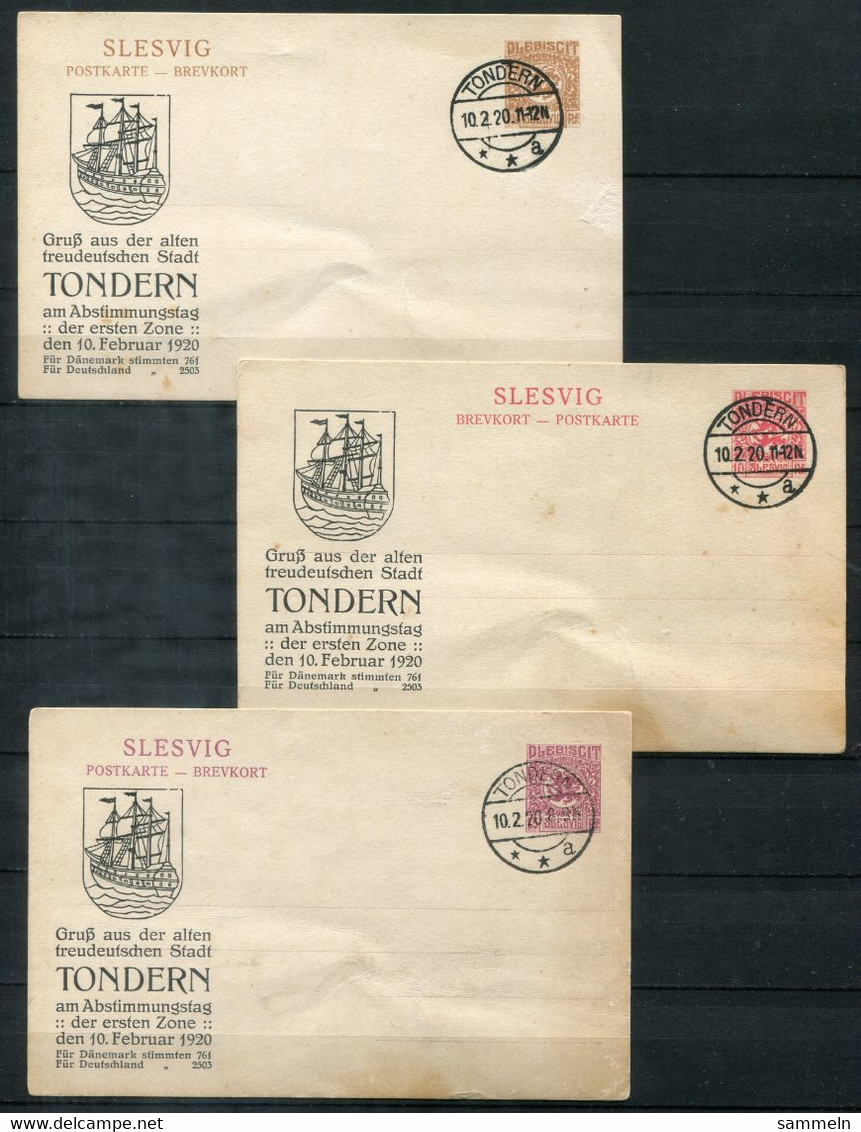 F0595 - SCHLESWIG - Ganzsachen P 1, 2 + 3 Mit Privatem Zudruck "TONDERN Abstimmungstag", Stempel 10.2.20 - Schleswig