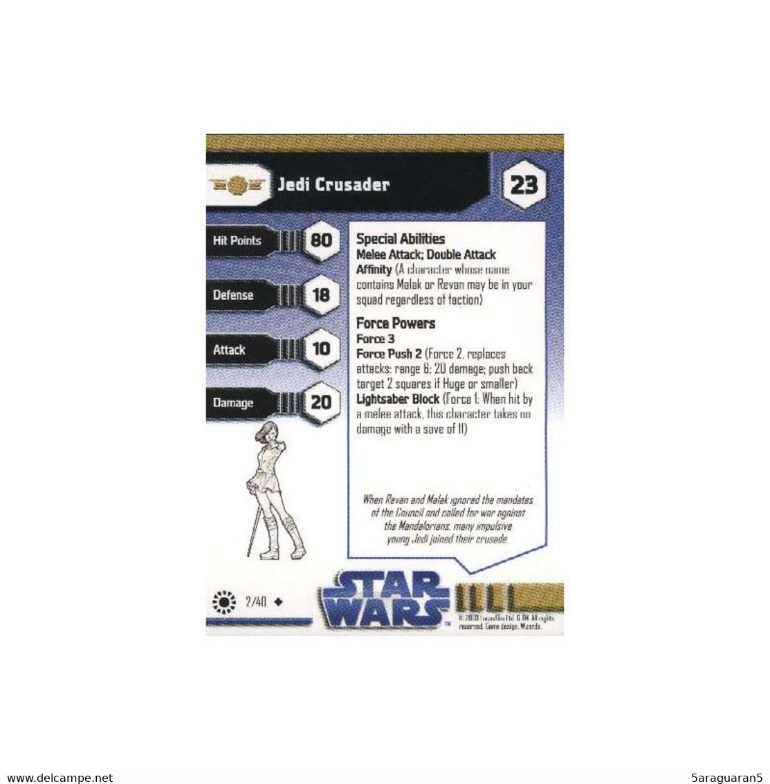 Star Wars Miniatures - Jedi Academy - 2 - Jedi Crusader - UNCO - Autres & Non Classés