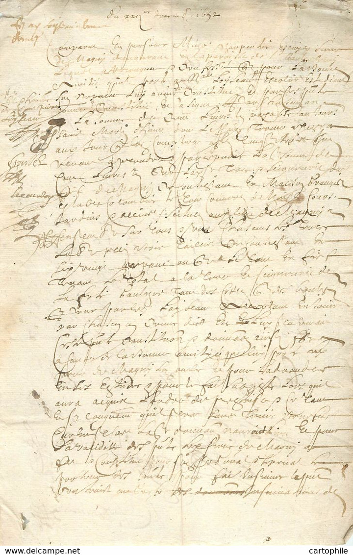 Acte De 1652 - Transaction Entre écuyer Charpentier De St Bathélémy (77) Et N. Loyseau écolier Sur Fief De Magny - Manuscrits