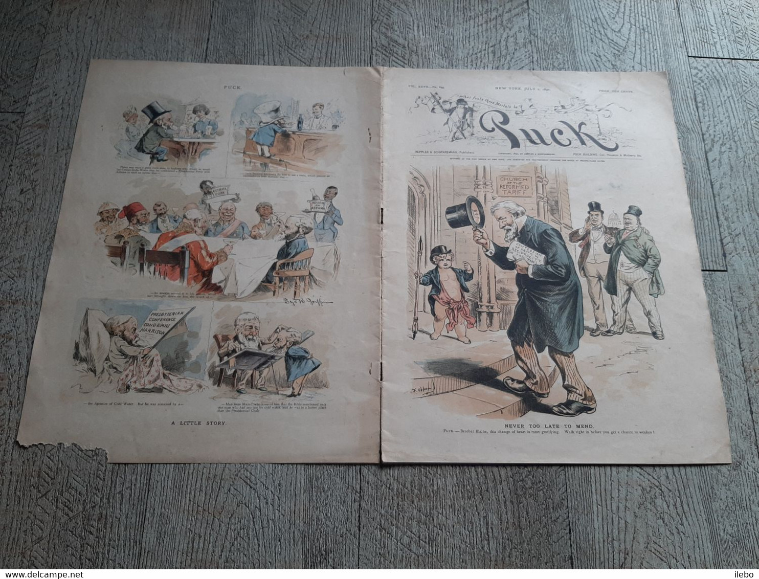 Puck New York July 1890 Opper Never Too Late To Mend Caricature Journal Satirique Religion Political Satire - Storia