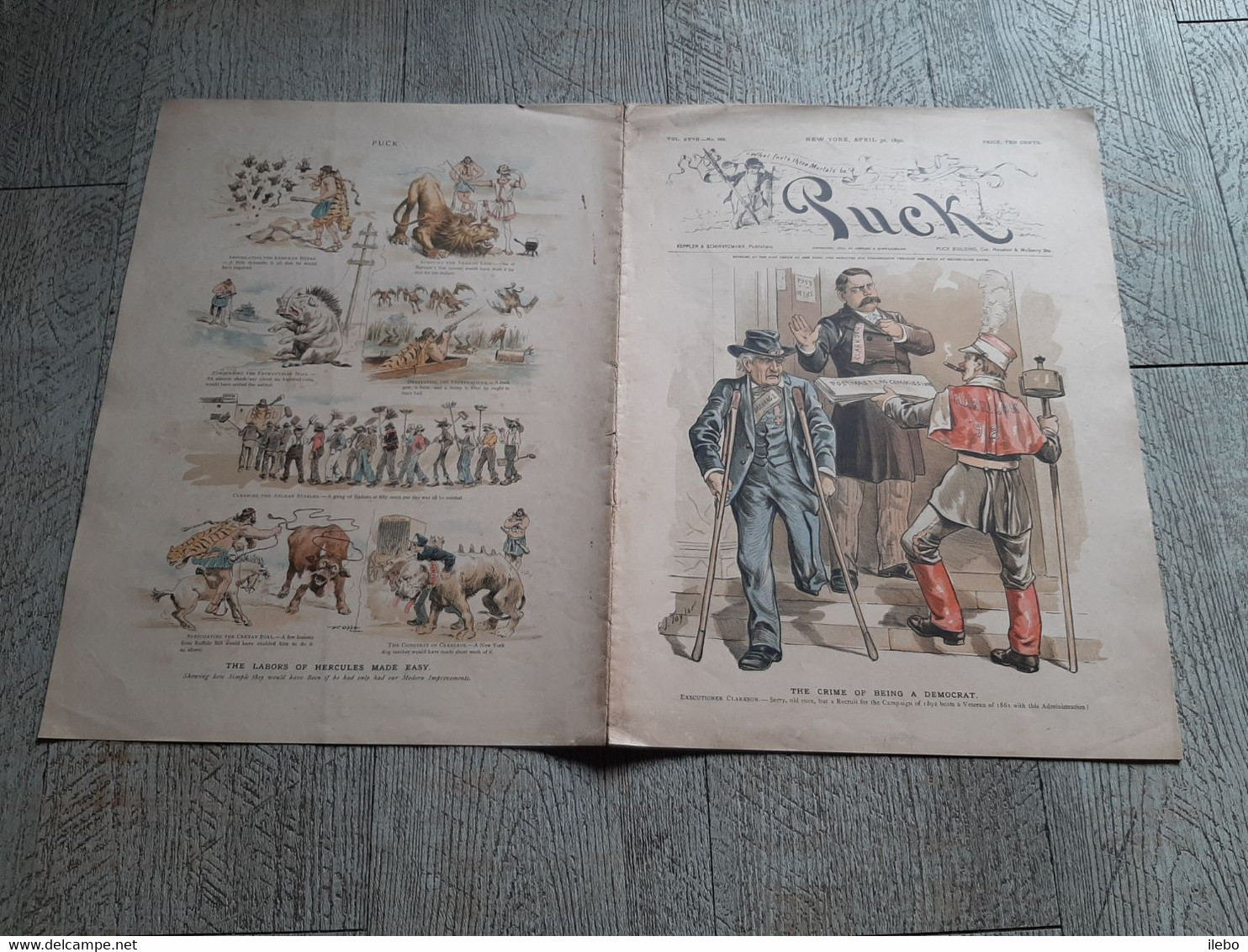 Puck New York April 1890  The Crim Of Being A Democrat Caricature Journal Satirique Religion Political Satire Taylor - History