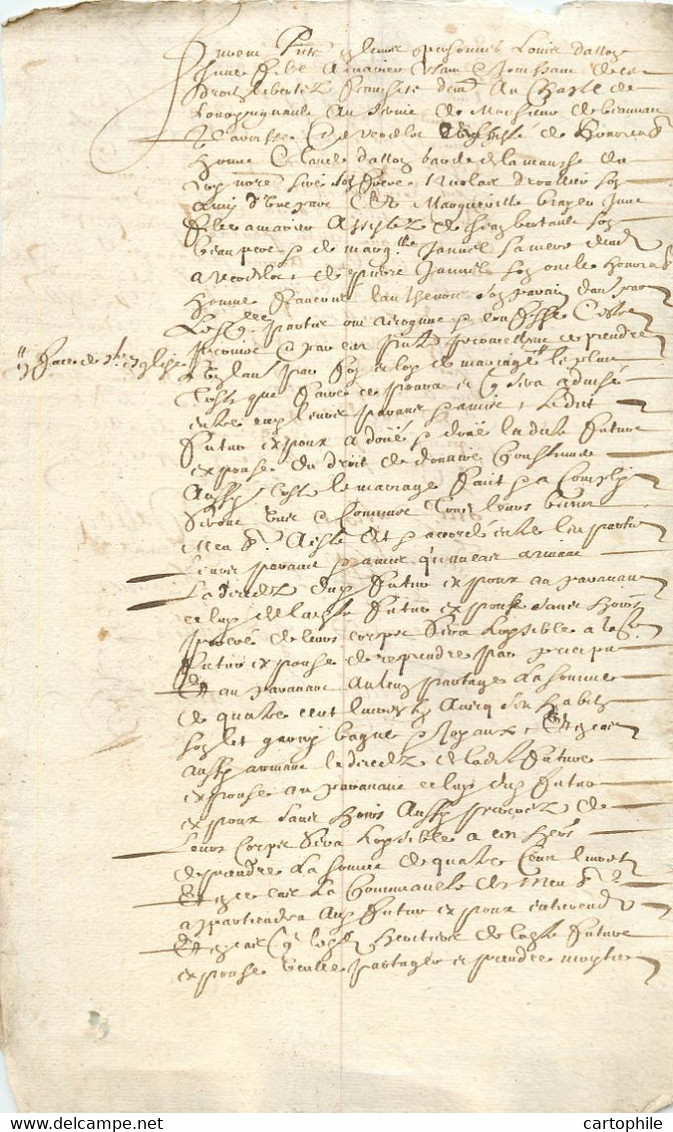 Acte De 1669- Douaire Entre époux - Louis Dallon De Verdelot Et Marguerite Brayet - Manuscripts