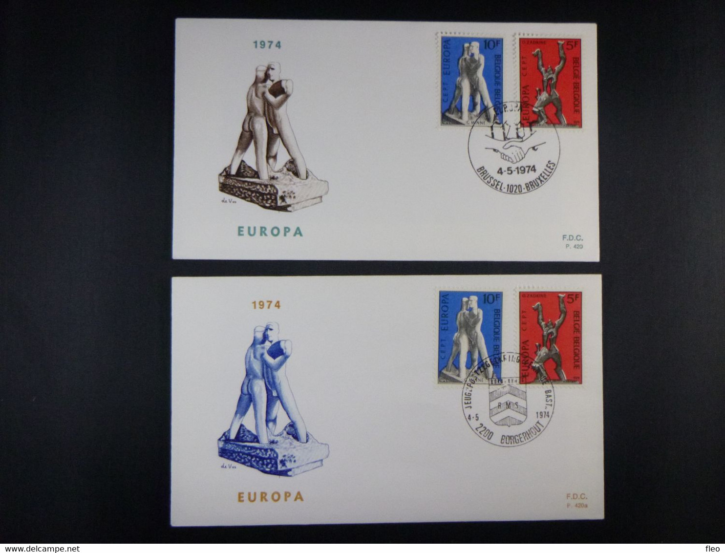 BELG.1974 1714 & 1715 FDC Brus-Brux & Borgerhout : "EUROPA 1974 Sculptures/Beeldhouwkunst" - 1971-1980