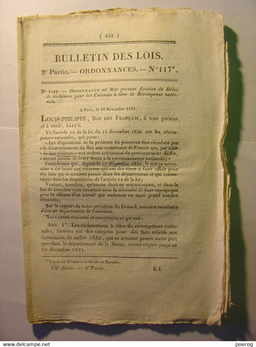 BULLETIN DES LOIS De 1831 - BANQUE NANTES - GENIE MARITIME MARINE - RECOMPENSE NATIONALE - Gesetze & Erlasse