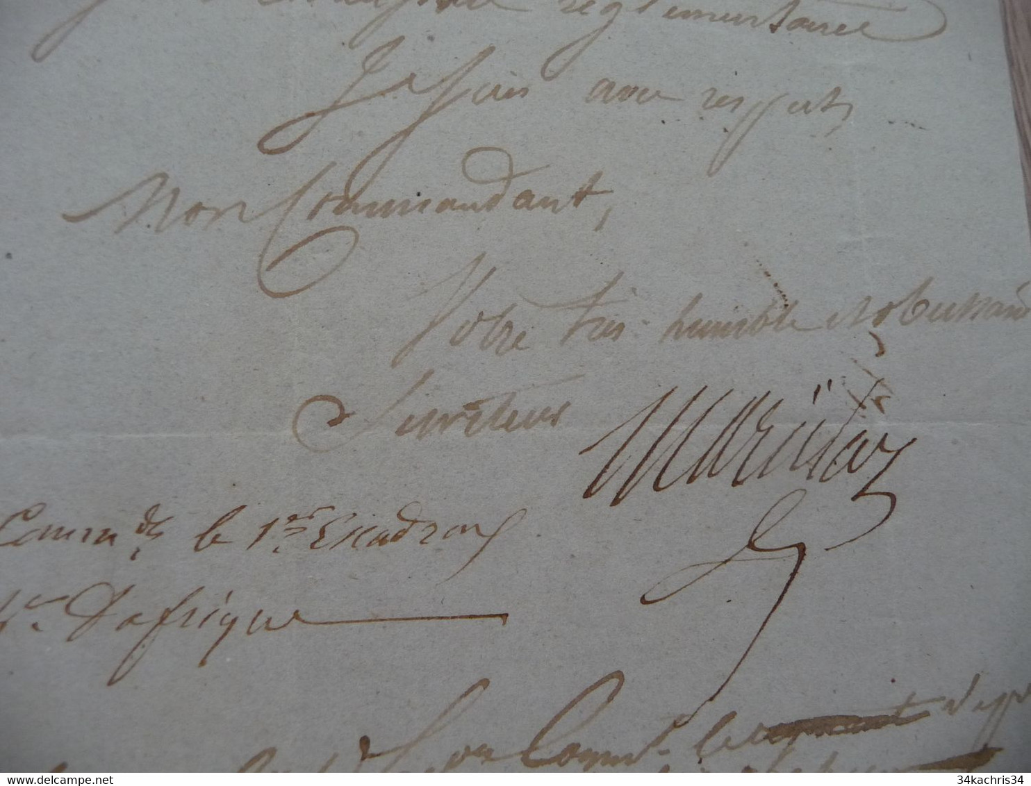 Militaria Hussein Bex Algérie LAS Autographe 29/10/1843 Du Capitaine Commandant 1er Escadron Du 4 è Et 9è D'Afrique - Documents