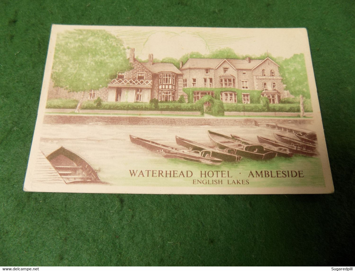 VINTAGE EUROPE UK CUMBRIA: AMBLESIDE Waterhead Hotel Art Green Tint 1957 Harcourt - Ambleside