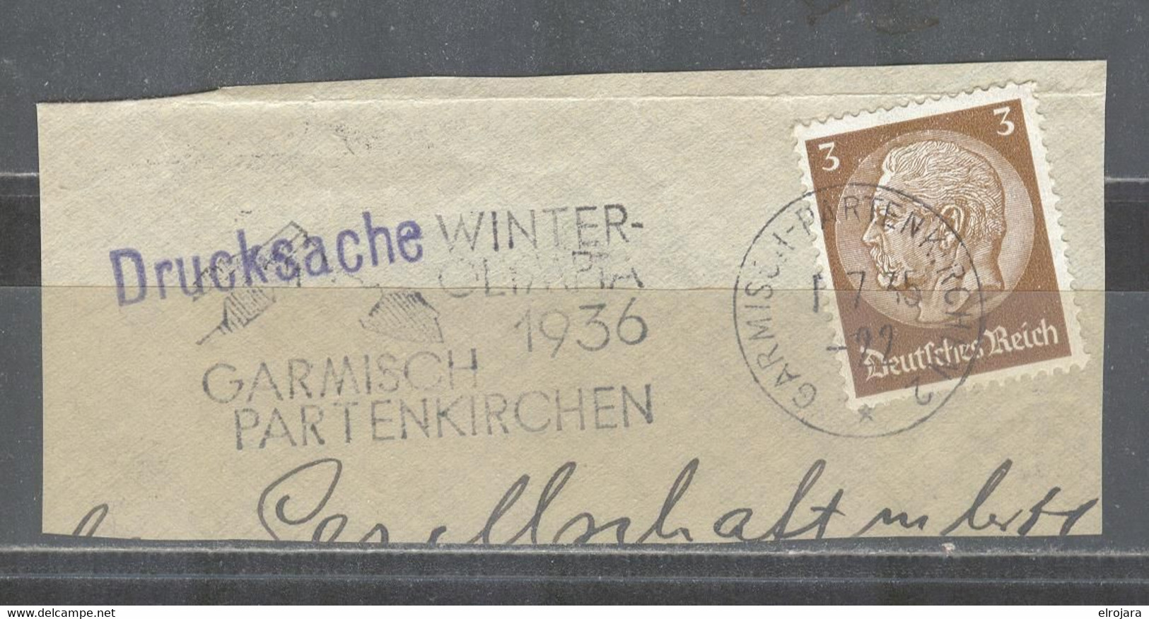 GERMANY Fragment With Stamp With Olympic Machine Cancel Garmisch Partenkirchen - Winter 1936: Garmisch-Partenkirchen