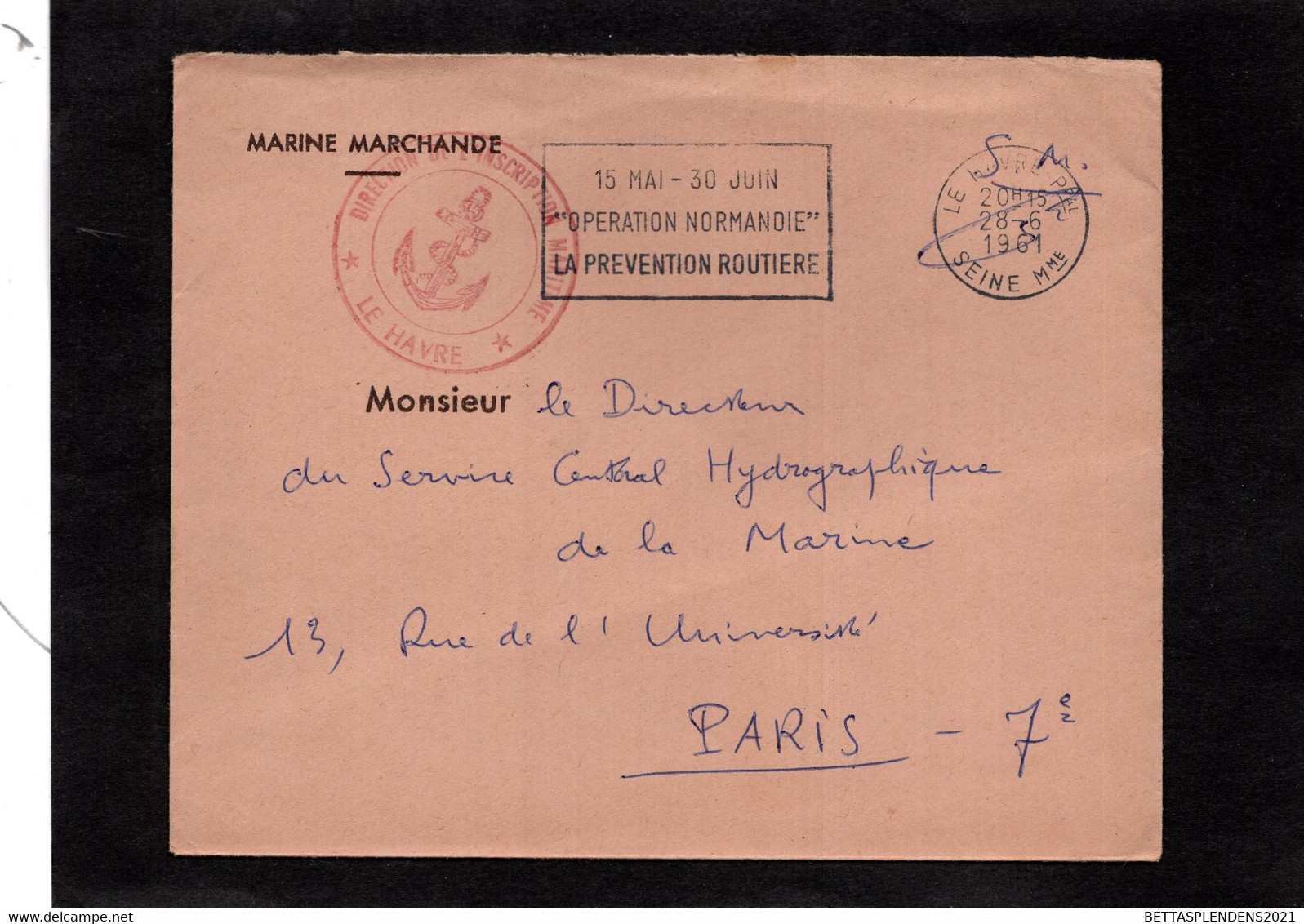 LSC 1961 - Entête MARINE MARCHANDE Et Cachet Direction De L'Inscription Maritime - LE HAVRE - Posta Marittima