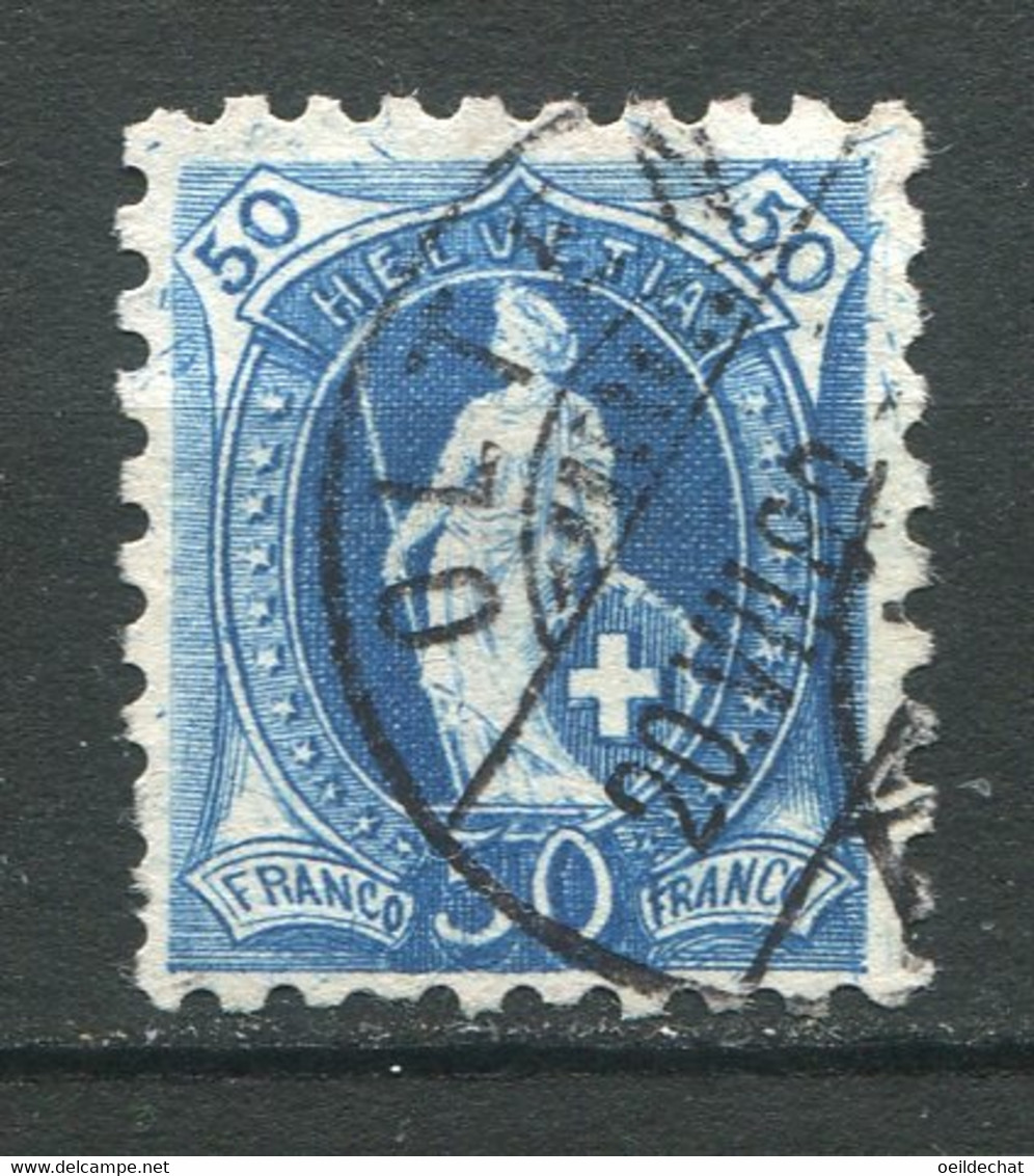 19971 SUISSE N°84 ° 50c. Bleu Helvetia "debout" Dentelé 9 1/2   1888  B/TB - Used Stamps