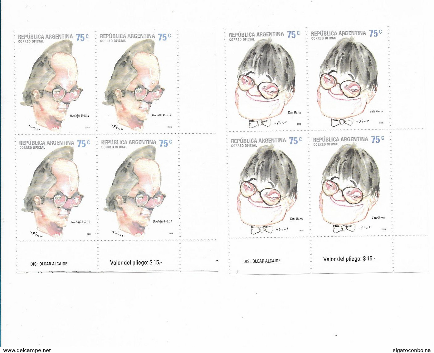 ARGENTINA 2006 PERSONALITIES, TATO BORES, RODOLFO WALSH, HUMORIST, JOURNALIST, BLOCK OF 4 MNH MINT - Neufs