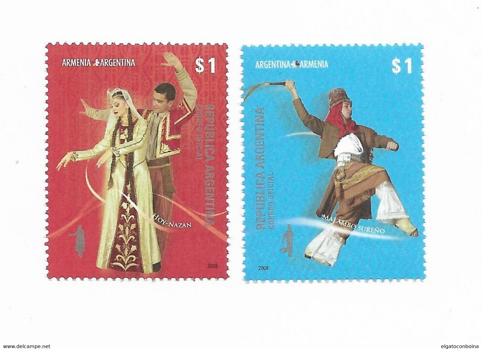 ARGENTINA 2008 TYPICAL DANCES AND DRESSES FROM ARGENTINA AND ARMENIA, JOINT ISSUE. 2 VALUES, MINT MNH - Neufs