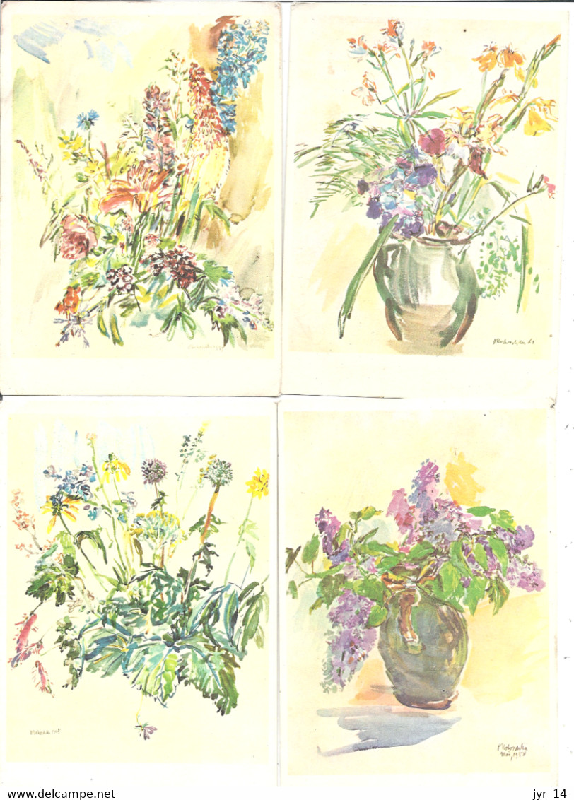 KOKOSCHKA Oskar Lot De 4 Cartes Avec Bouquet De Fleurs  (Caro) - Kokoschka