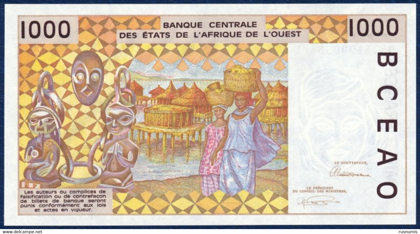 WEST AFRICAN STATES Afrique De L'Ouest - MALI 1000 FRANCS P-411Dc Peanuts Hauling Woman River Houses 1993 UNC - Malí