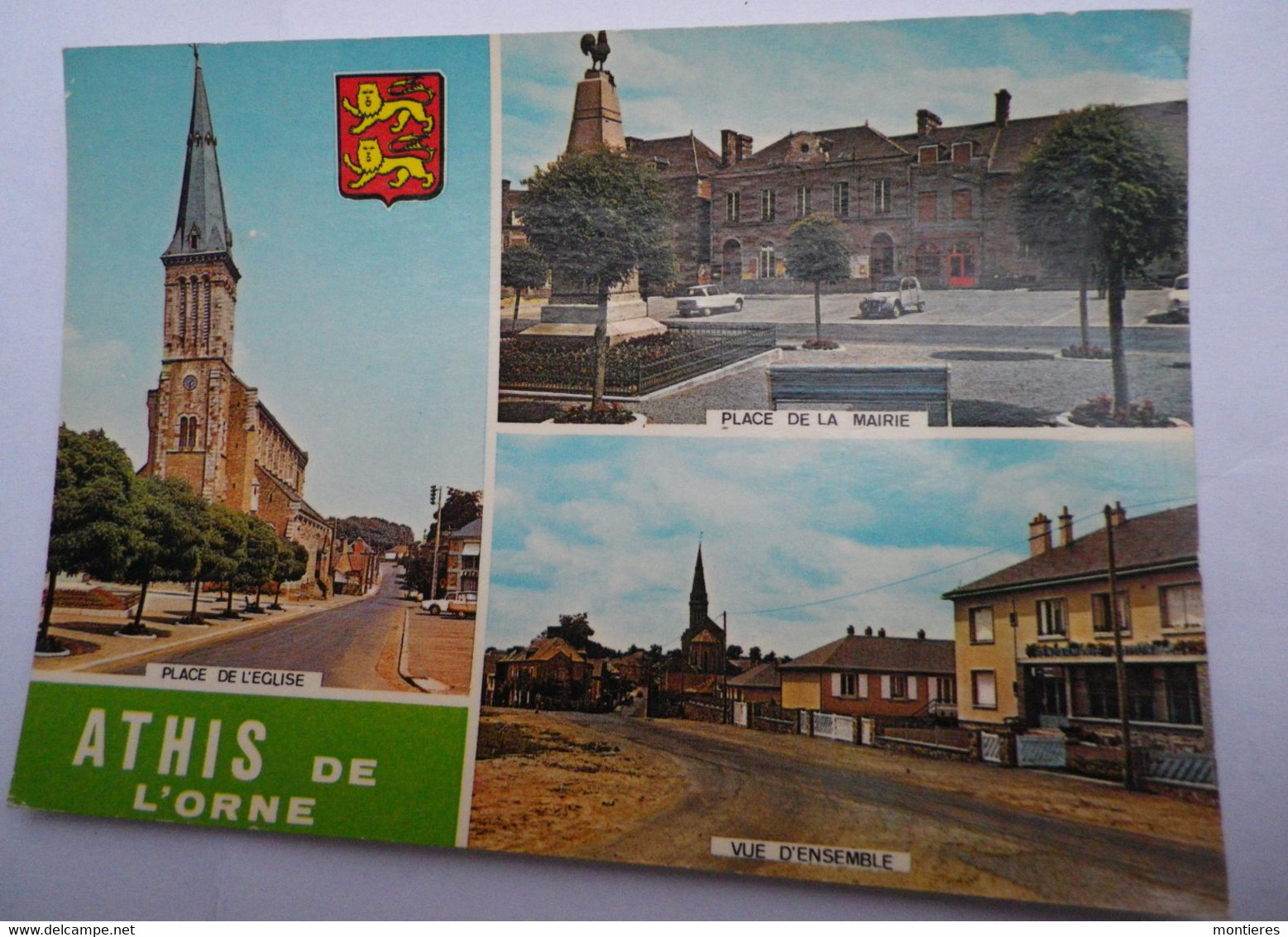 CPSM ATHIS DE L'ORNE - MULTIVUES : PLACE DE L'EGLISE / PLACE DE LA MAIRIE / VUE D'ENSEMBLE - Athis De L'Orne