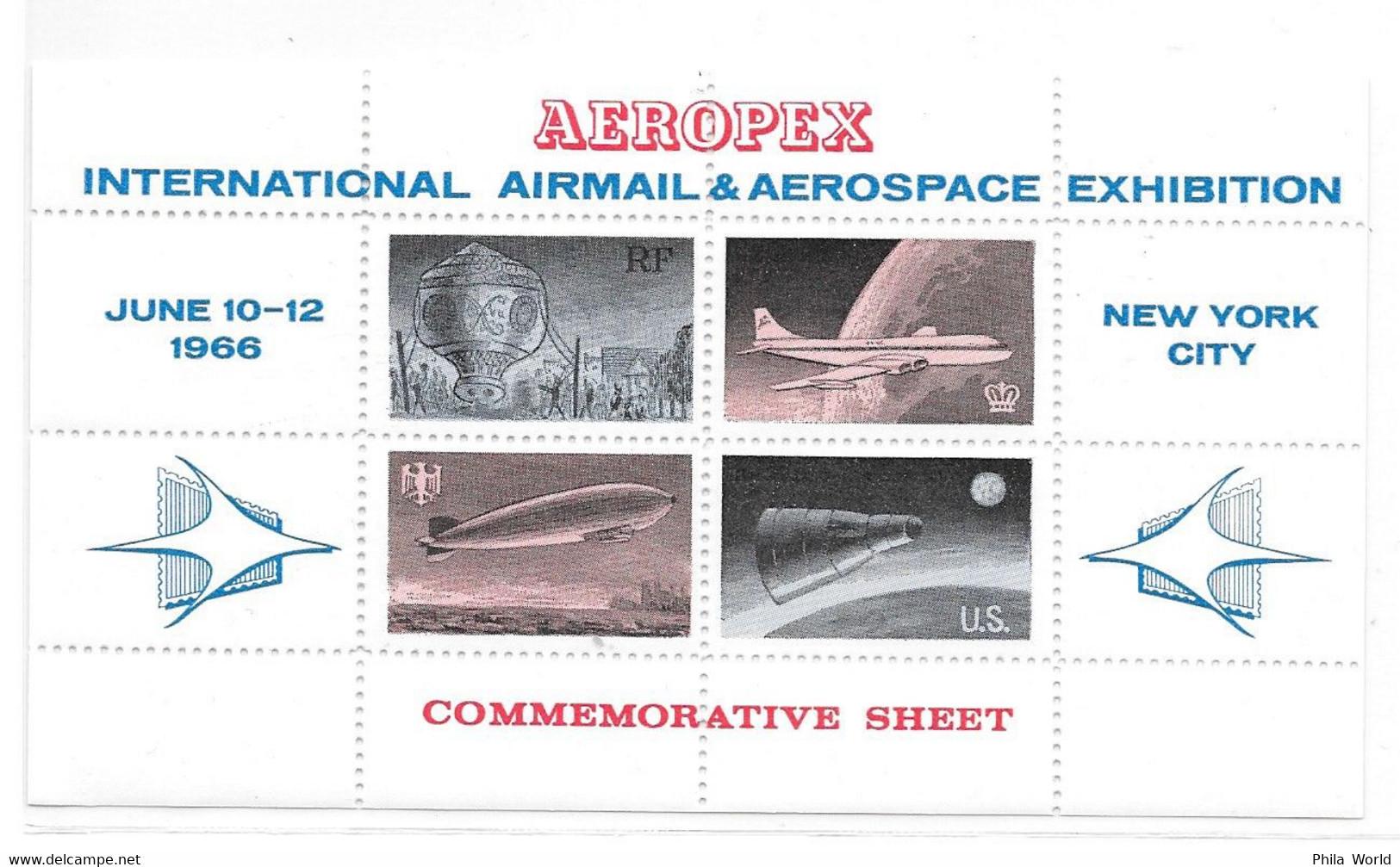 USA MNH 1966 Aeropex Commemorative Sheet Of Labels Airmail Aerospace Exhibition Bloc-feuillet étiquettes Avion Espace - Flugzeuge