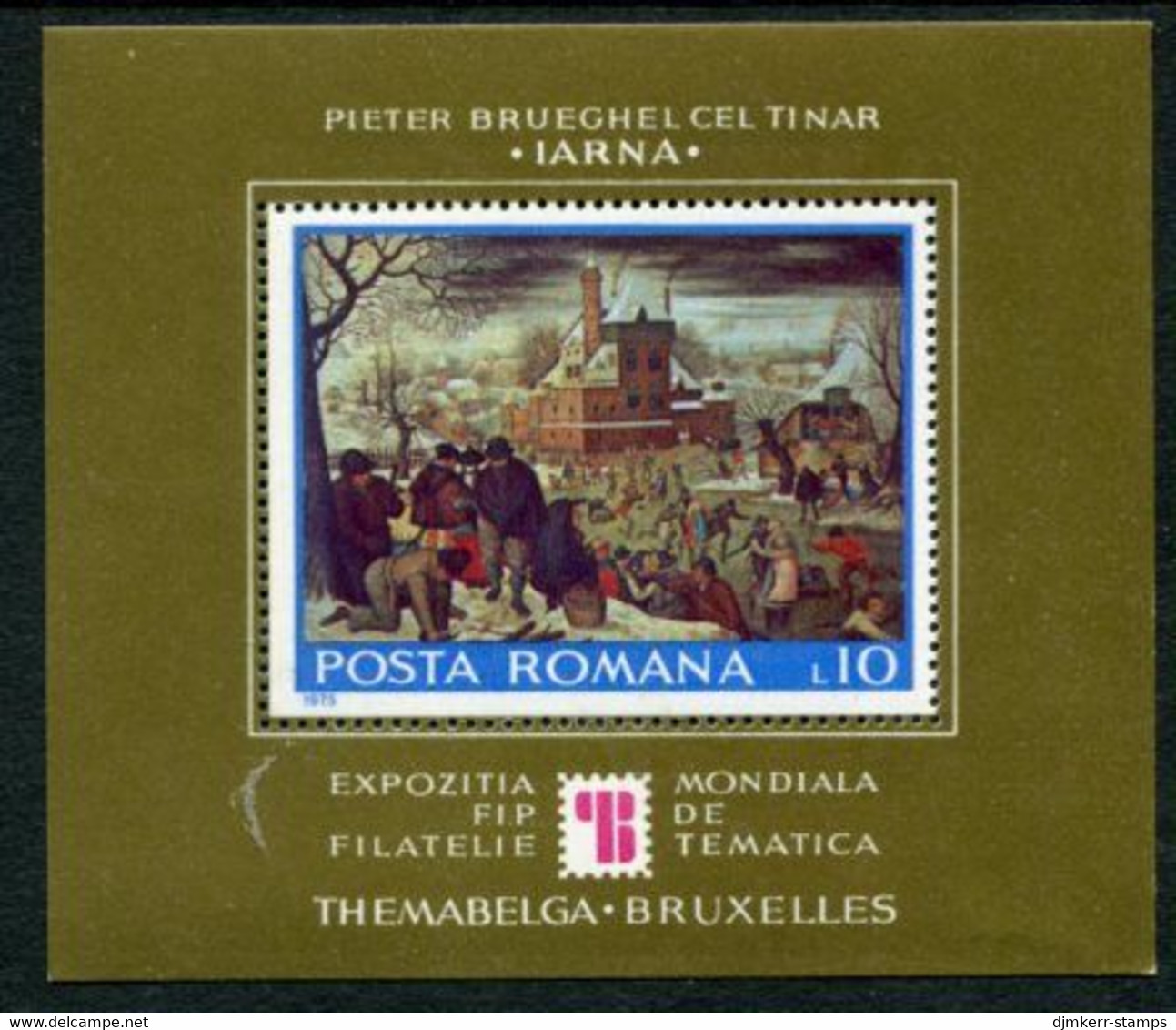 ROMANIA 1975 THEMABELGA Stamp Exhibition Block MNH  / **.  Michel Block 127 - Blokken & Velletjes