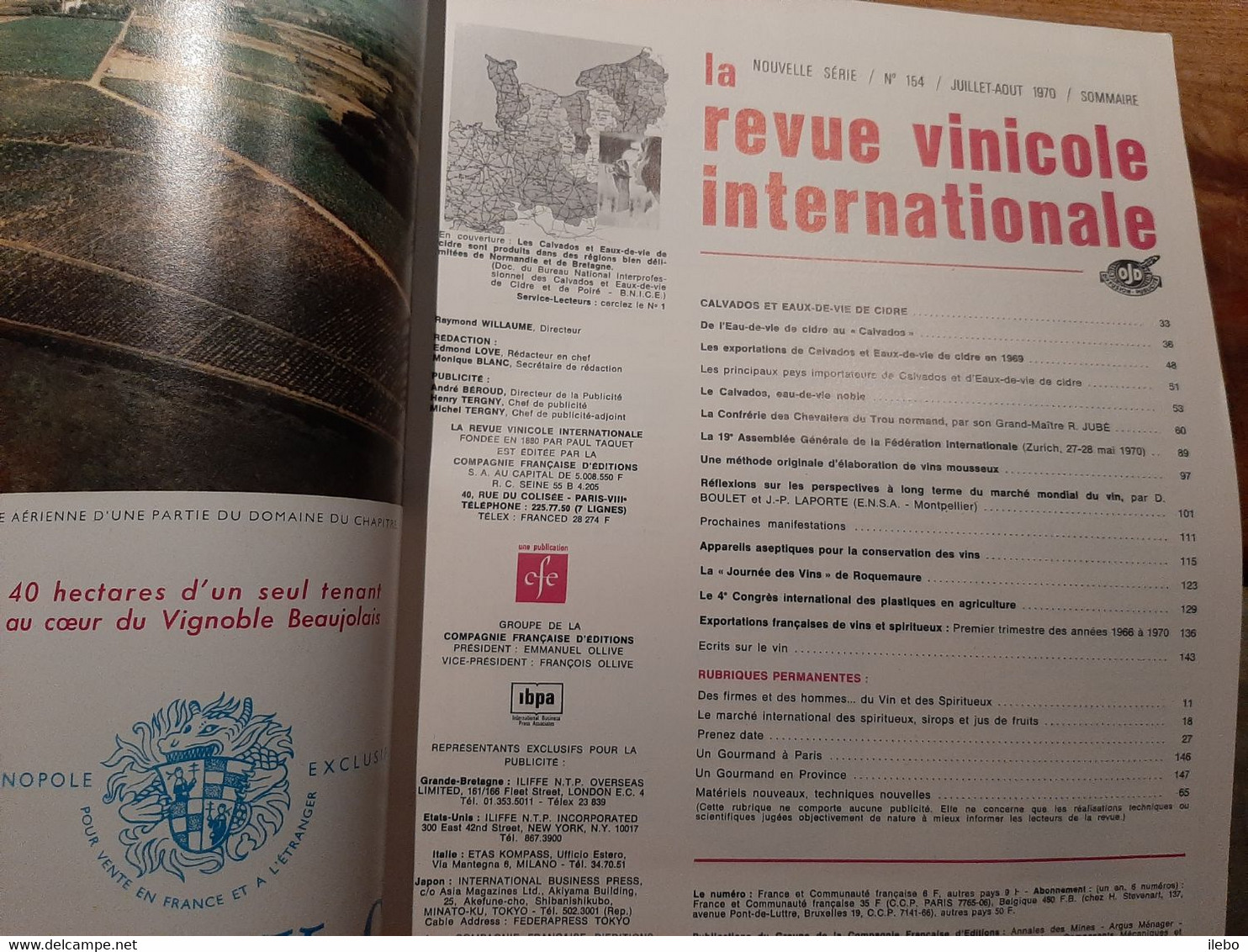 Revue Vinicole Internationale 1970  Calvados Confrérie Du Trou Normand Eaux De Vie De Cidre Vin Alcool - Culinaria & Vinos