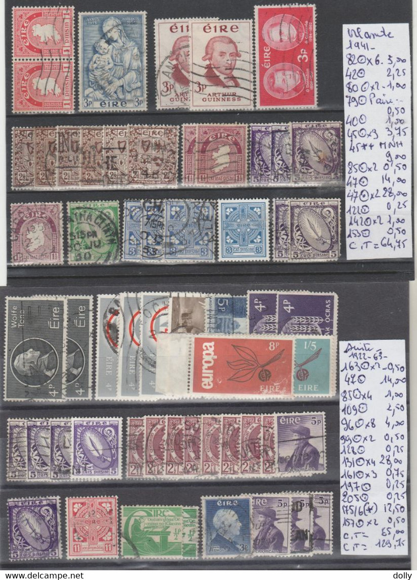 TIMBRES D IRLANDE NEUF **/OBLITEREES 1922-63-58-91-N R VOIR SUR PAPIER AVEC TIMBRES COTE 275.25  € 5+4 PLAQUETTES - Unused Stamps