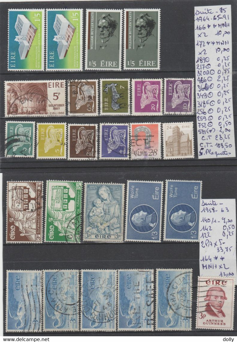 TIMBRES D IRLANDE NEUF **/OBLITEREES 1922-63-58-91-N R VOIR SUR PAPIER AVEC TIMBRES COTE 275.25  € 5+4 PLAQUETTES - Unused Stamps