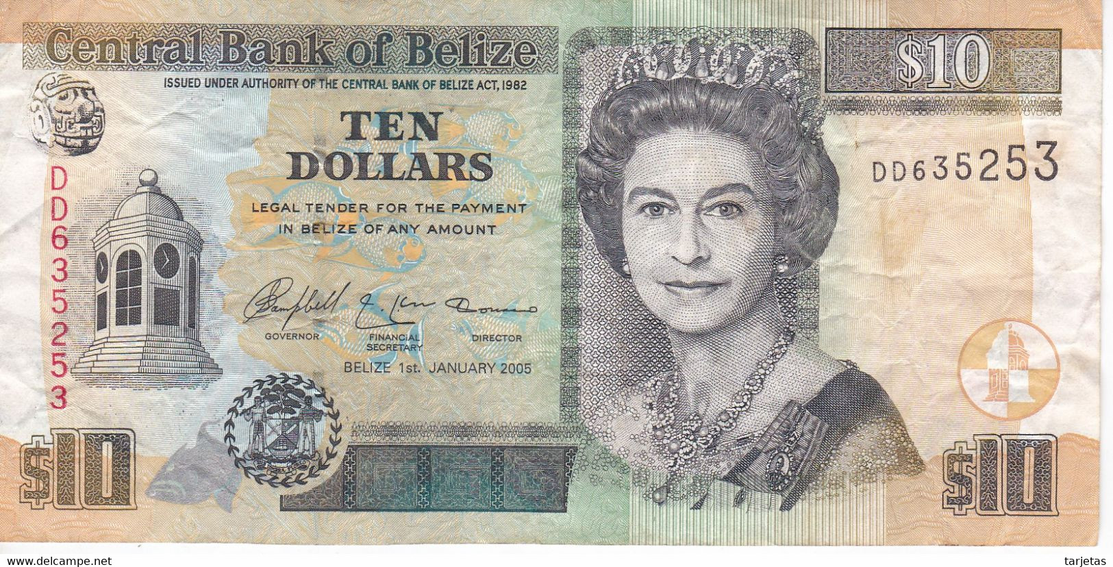 BILLETE DE BELIZE DE 10 DOLLARS  DEL AÑO 2005   (BANKNOTE) - Belize