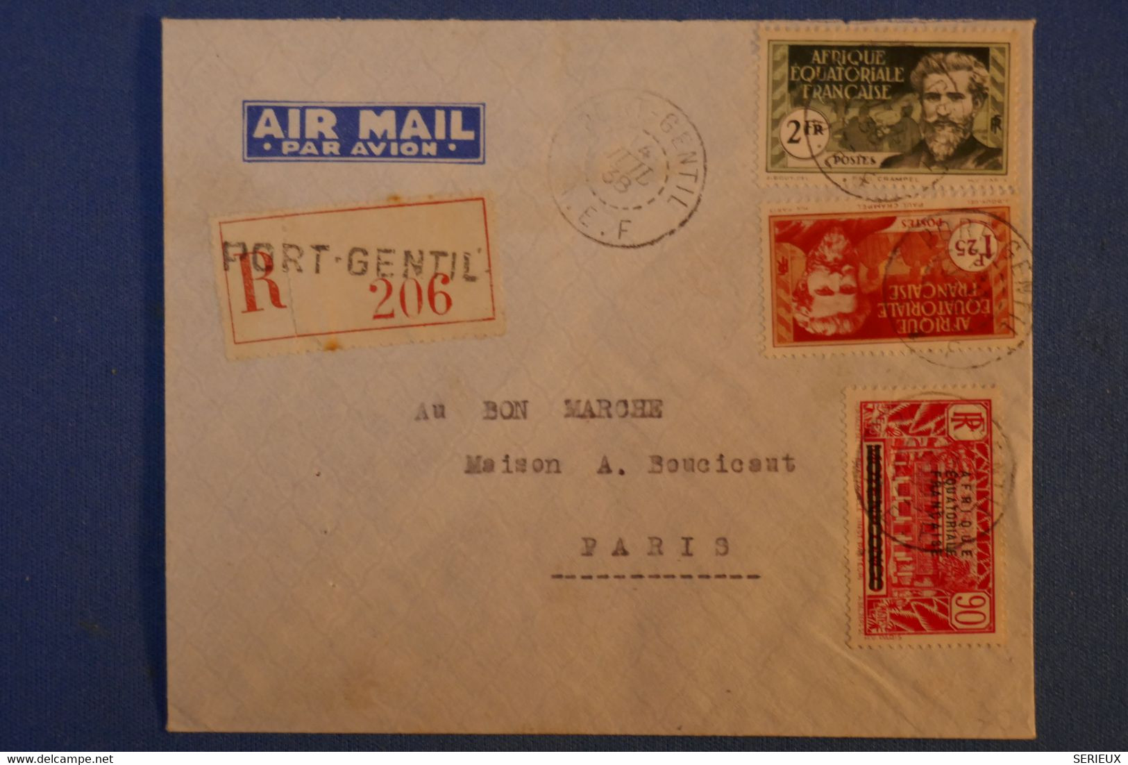 C AEF  BELLE LETTRE RECOM.1938 PORT GENTIL POUR PARIS +BEL AFFRANCHISSEMENT - Briefe U. Dokumente