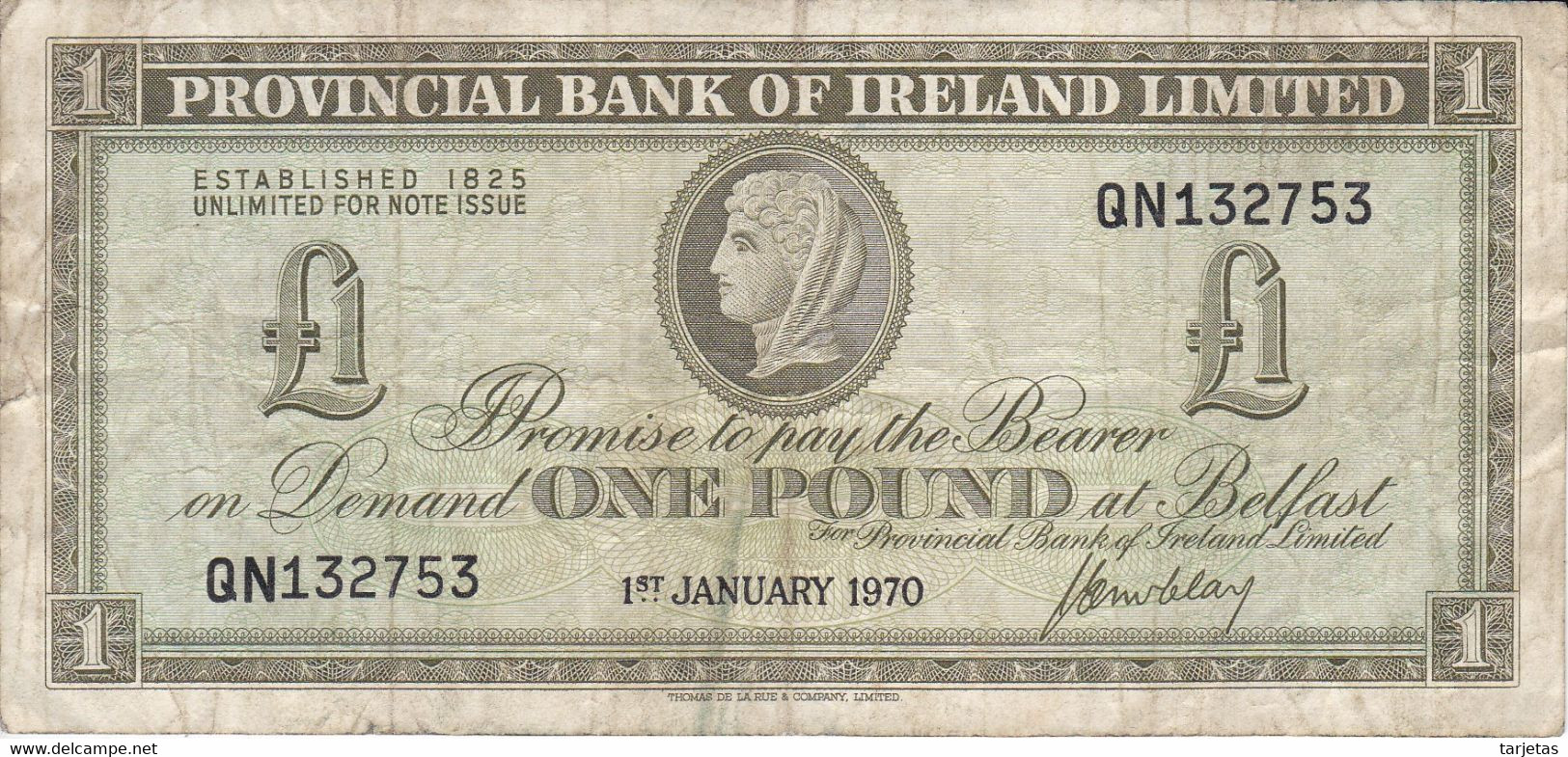 BILLETE DE IRLANDA DE 1 POUND DEL AÑO 1970  (BANKNOTE) (RARO) - Ierland