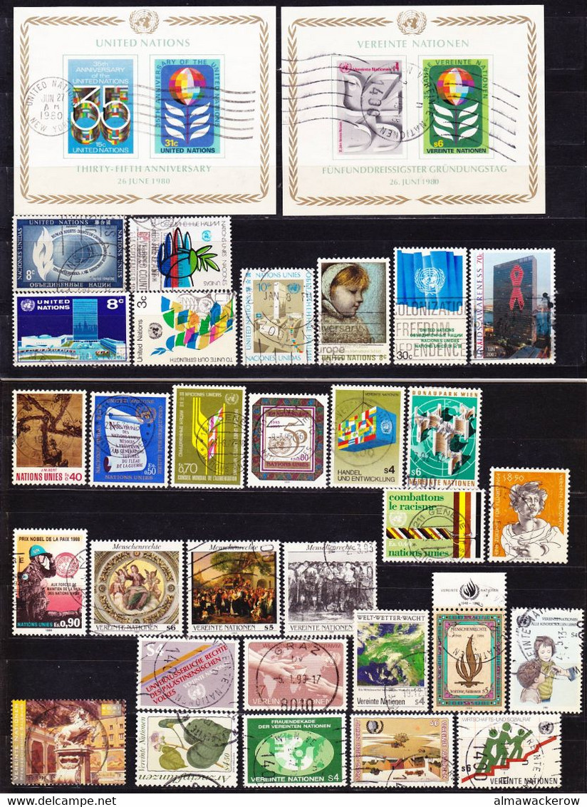 20-185 Big Lot UNO Geneva, Vienna, New York With Real Use Obliterations Used O - Lots & Serien