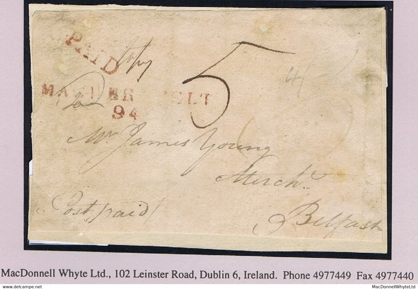 Ireland Derry Registered 1836 "Money Letter" Paid "1/6" Magherafelt Unframed PAID Masonic Correspondence - Voorfilatelie