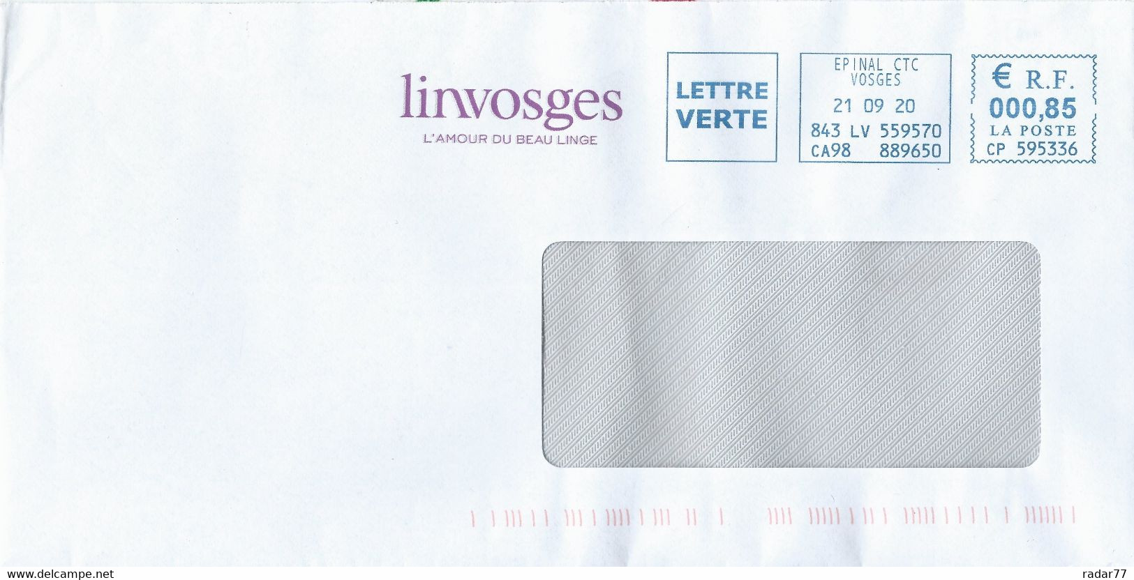 EMA PITNEY-BOWES Type CP Avec Publicité Couleur Violette Linvosges - Textiles