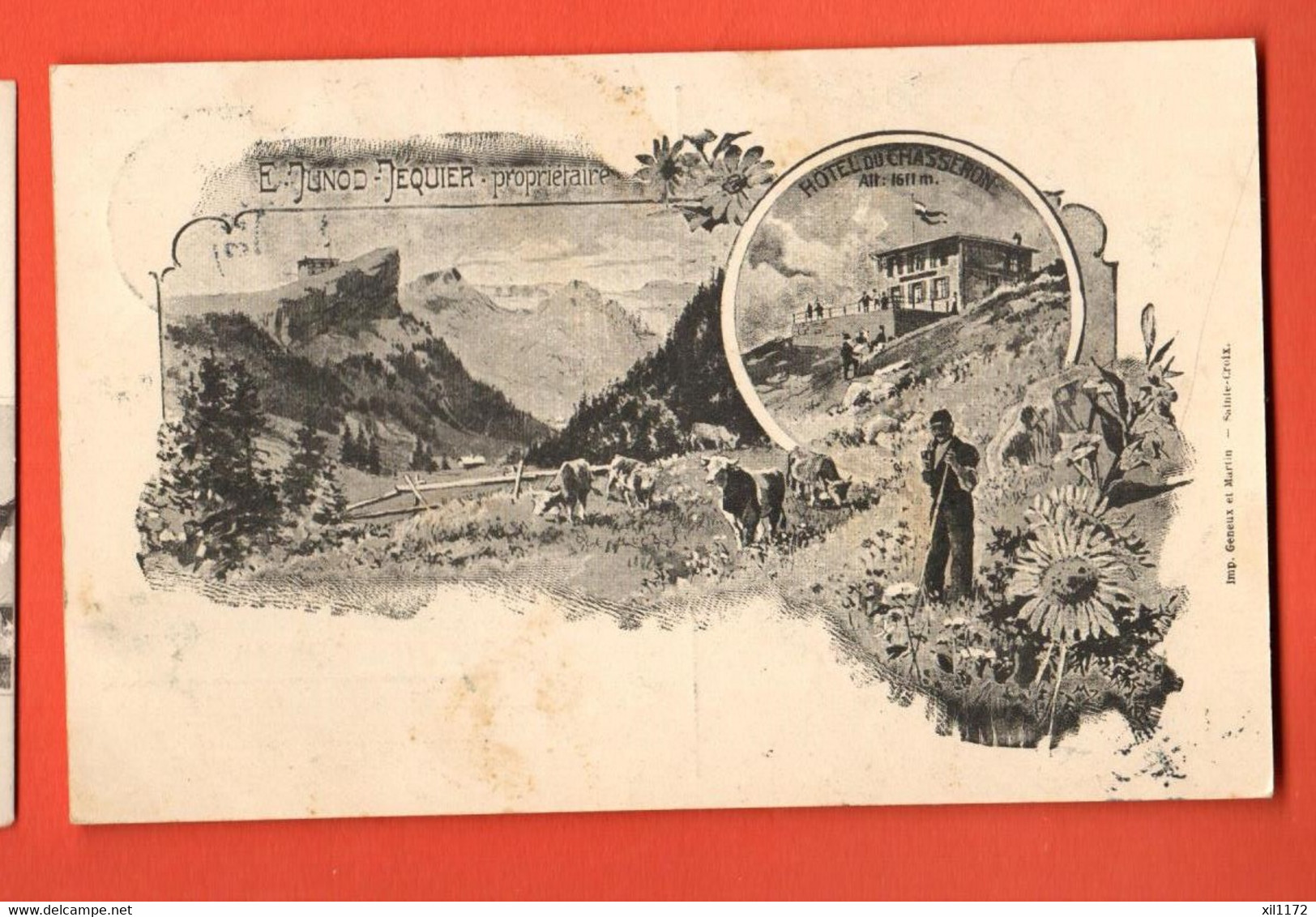 ZBP-14 TRES RARE Litho Jura Vaud Le Bullet Hotel Du Chasseron Junod-Jequier Propr.  Armailli, Circ. 1915 - Bullet