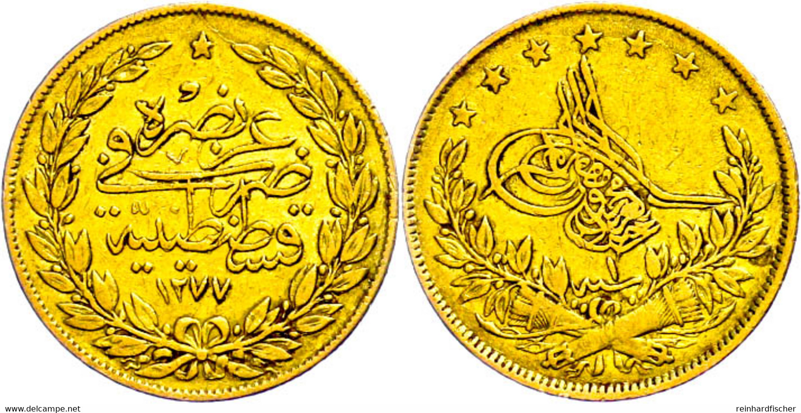 100 Kurush, Gold, AH 1277/1, Abdülaziz, Fb. 25, Wz. Rf., Ss. - Orientale