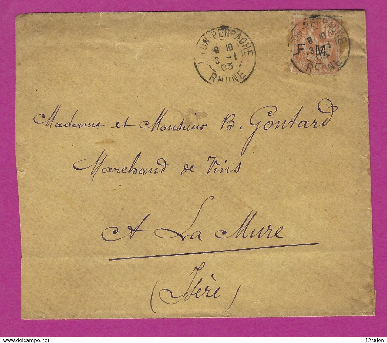 LETTRE TIMBRE FRANCHISE MILITAIRE 1 OBL DE LYON PERRACHE - Military Postage Stamps