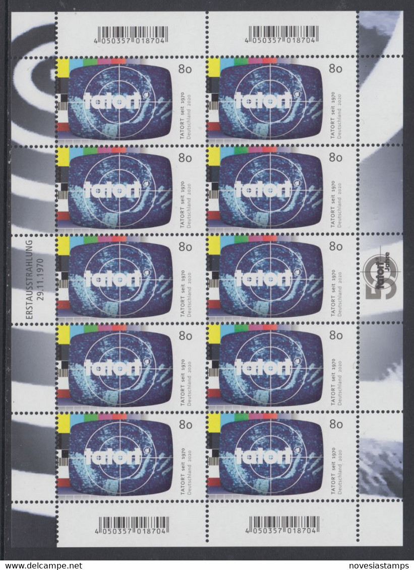 !a! GERMANY 2020 Mi. 3572 MNH SHEET(10) - German TV-legends: Crime Scene (Tatort) - 2011-2020