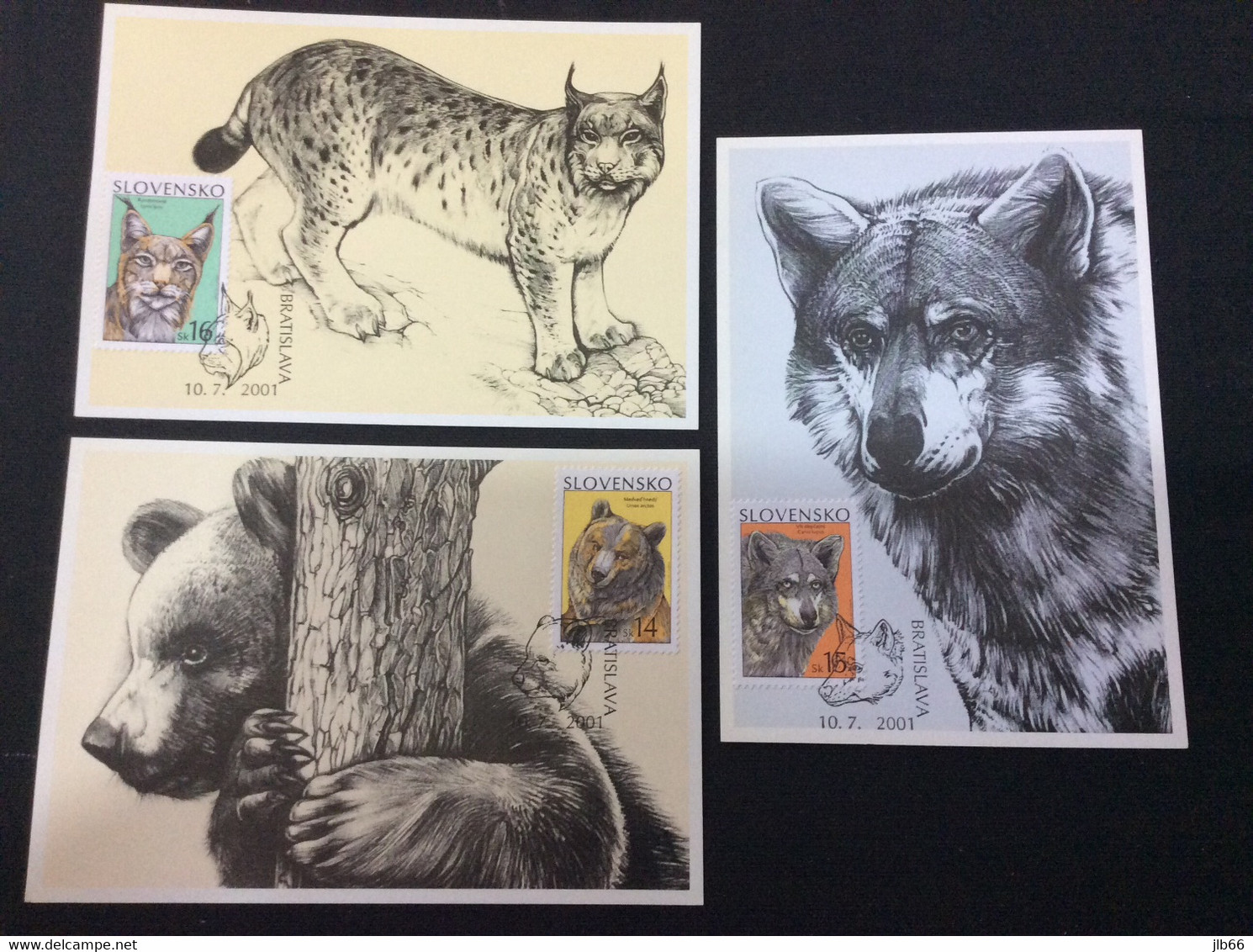 3 Carte Maximum Slovaquie 2001 Animaux Sauvages Loup Ours Lynx Wild Animals  Wolf Bear - Other & Unclassified