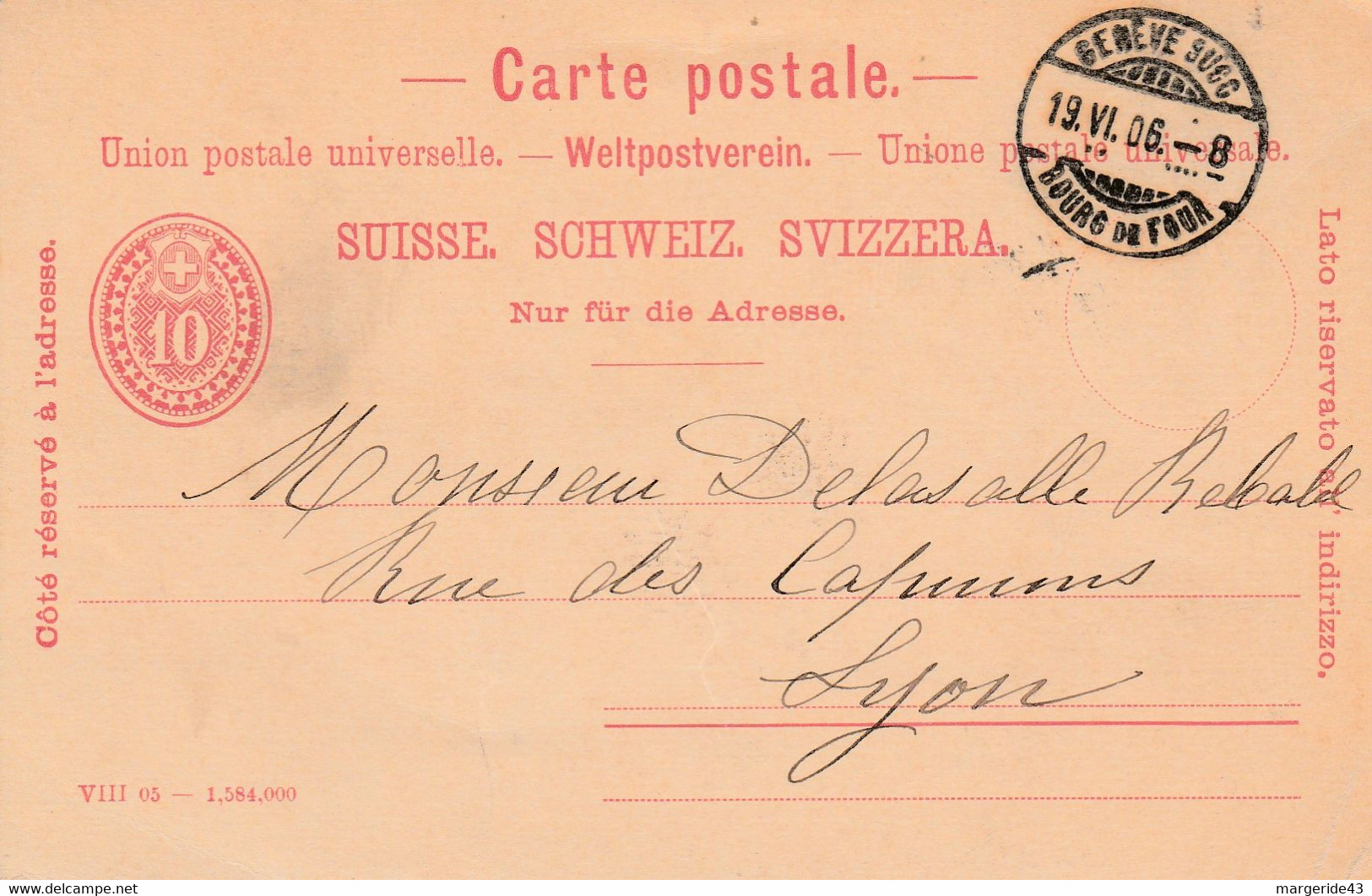 SUISSE CARTE DE GENEVE POUR LA FRANCE 1906 - Sonstige & Ohne Zuordnung