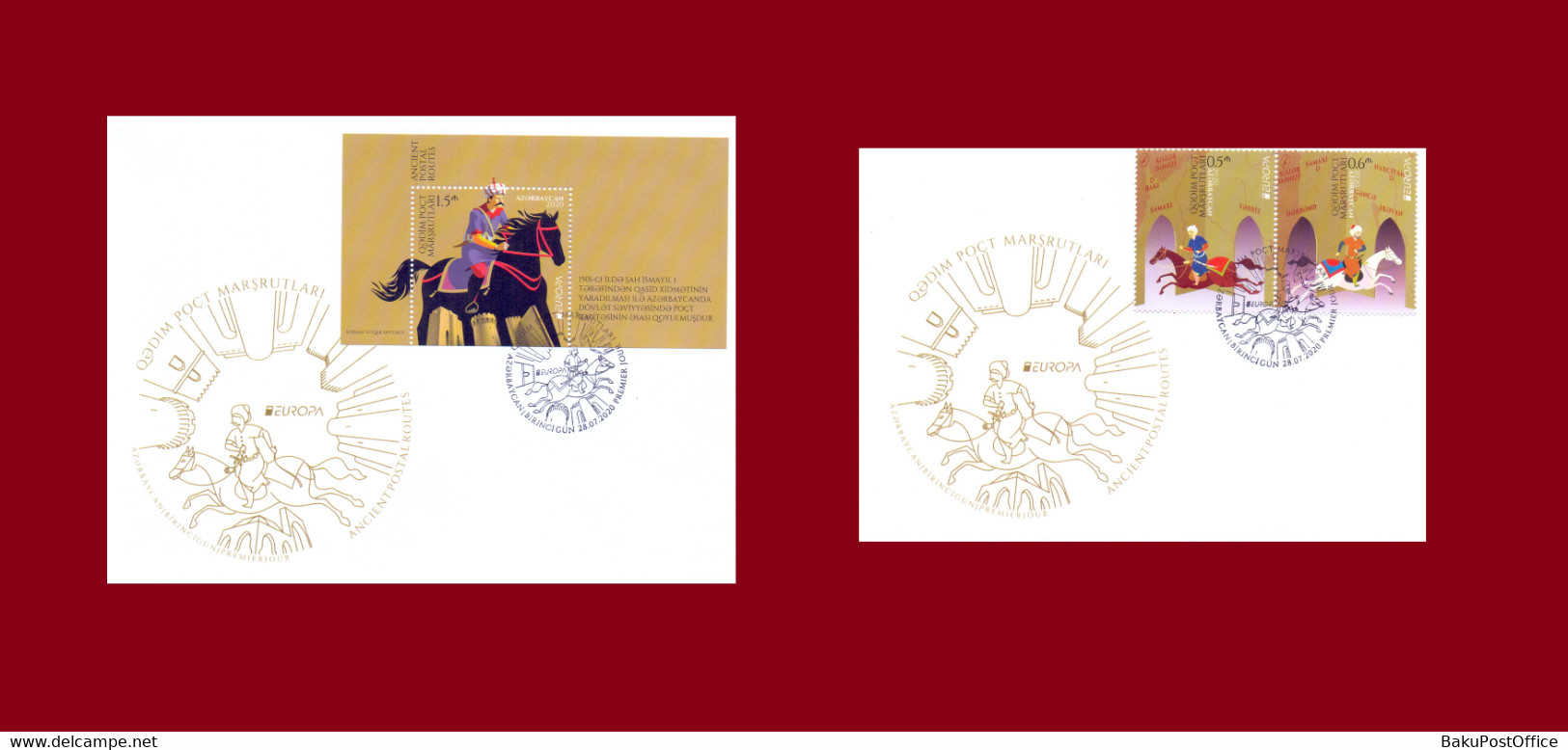 2 FDC CEPT Ancient Postal Routes EUROPA EUROPE 2020 Azerbaijan Stamps First Day Cover - 2020