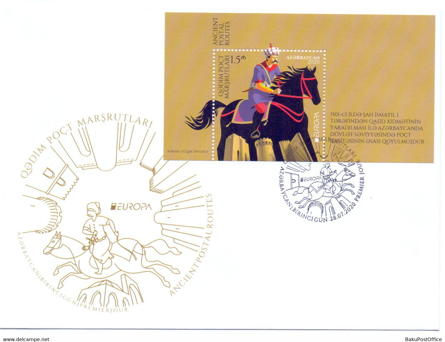 2 FDC CEPT Ancient Postal Routes EUROPA EUROPE 2020 Azerbaijan Stamps First Day Cover - 2020