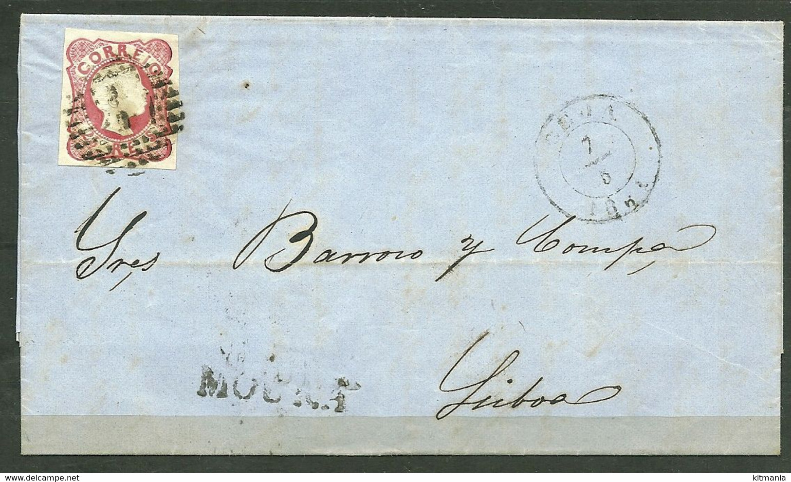 1856/58 Portugal D.Pedro V #13 On Letter From Moura To Lisbon - P1605 - Covers & Documents