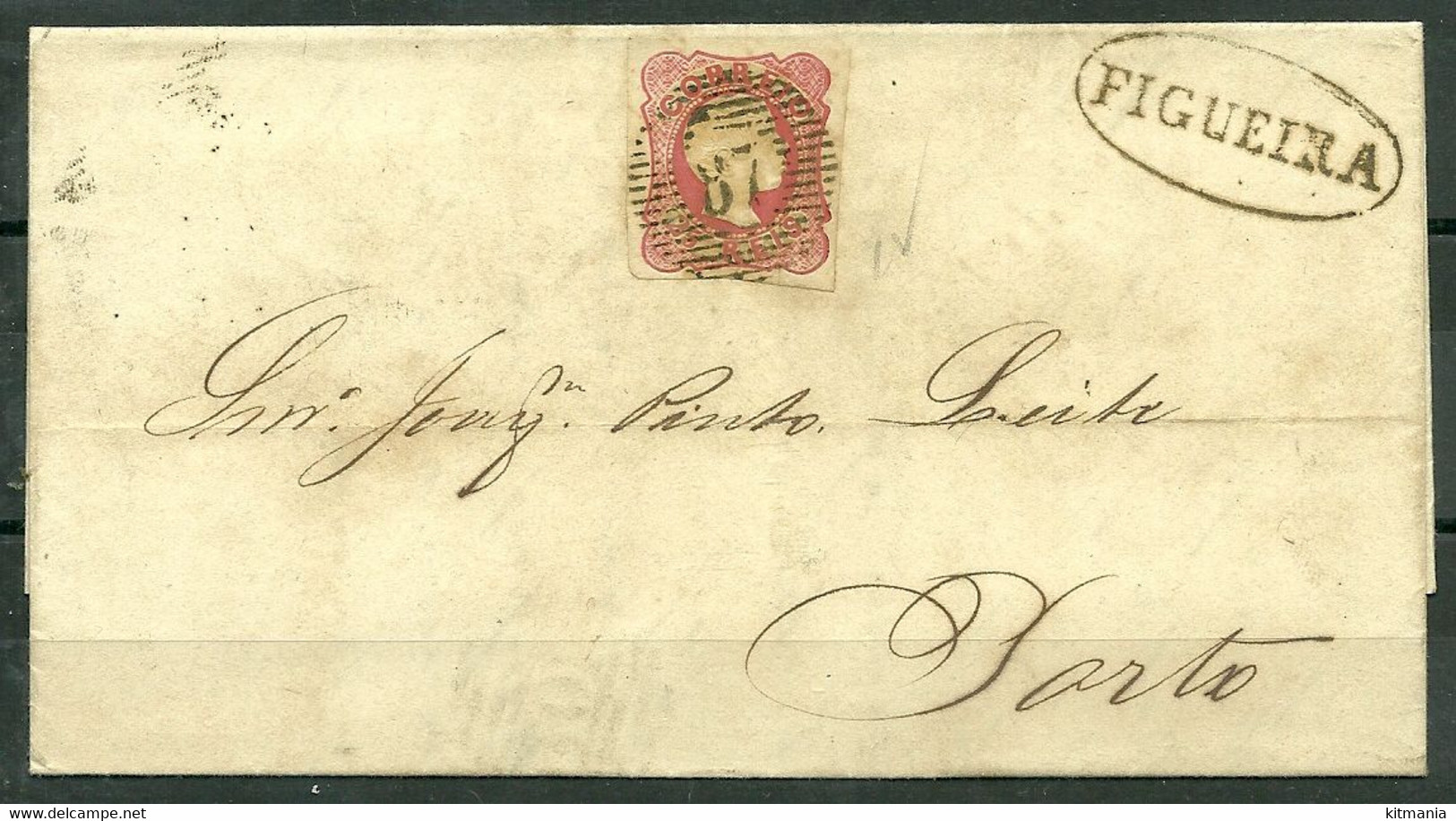 1856/58 Portugal D.Pedro V #13 On Letter From Figeira Da Foz To Porto - P1609 - Covers & Documents