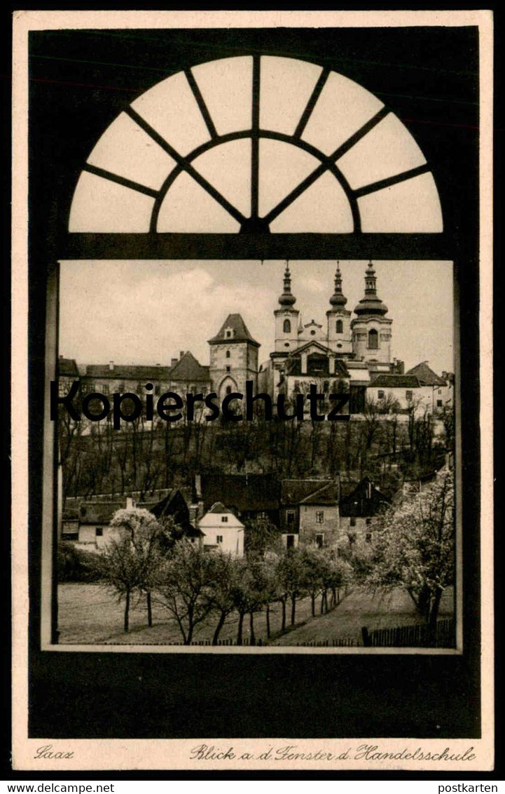 ALTE POSTKARTE SAAZ BLICK AUS DEM FENSTER DER HANDELSSCHULE Zatec School Tschechien Tschechische Repulik Postcard - Sudeten