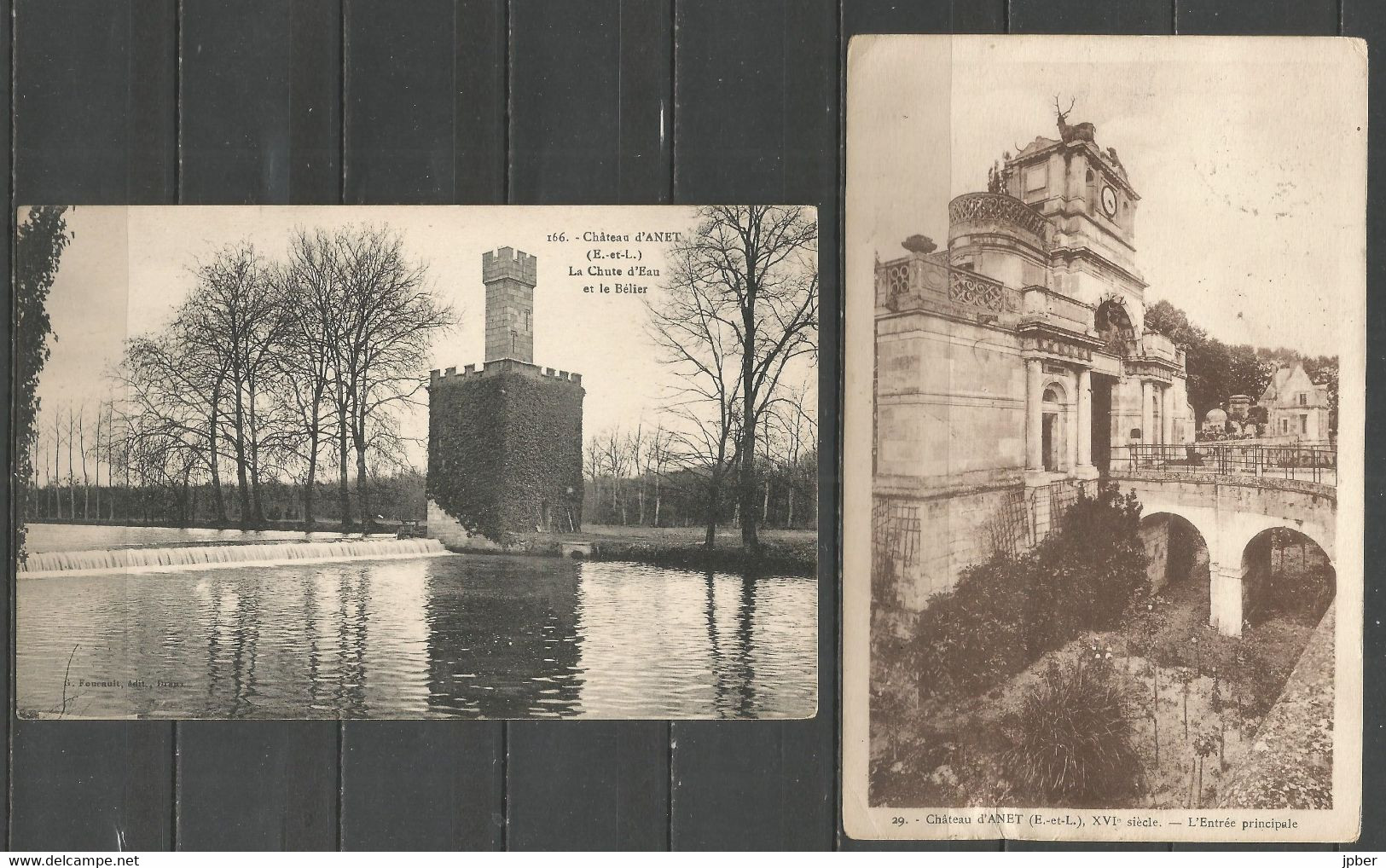 France - 2 CP De ANET - Château, Entrée, Chute D'eau, Le "Bélier" - Anet