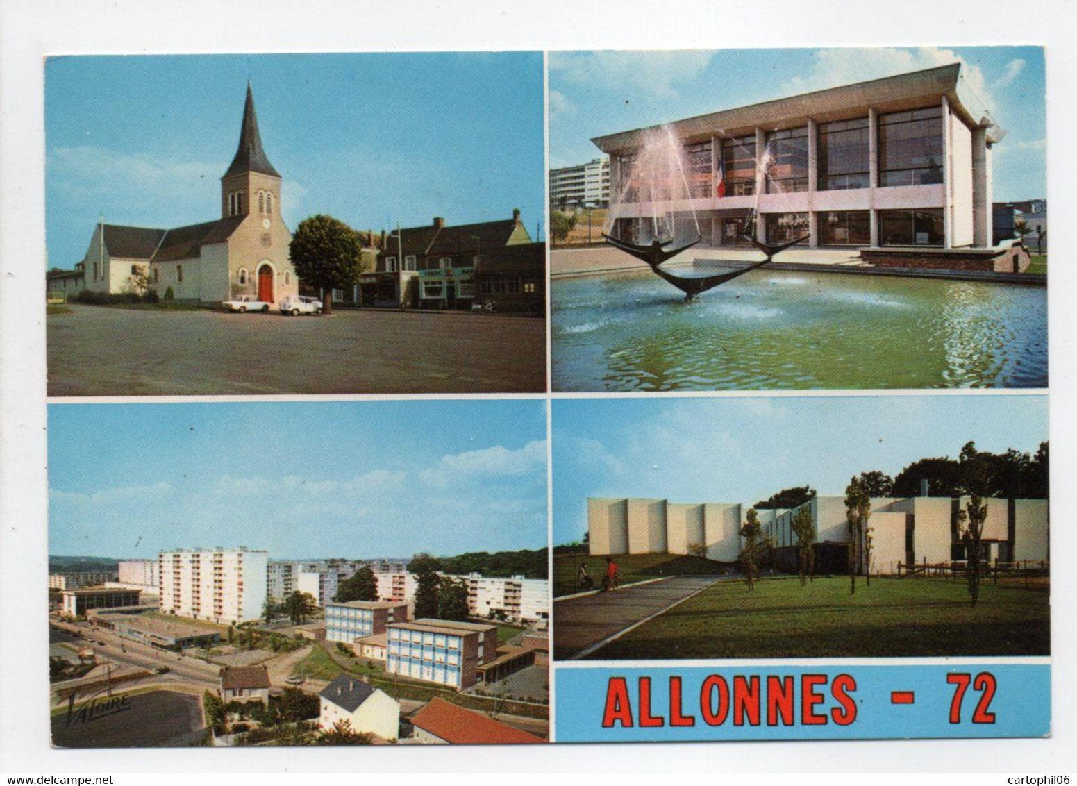 - CPM ALLONNES (72) - La Place De L'église - L'hôtel De Ville - La Piscine - Editions VALOIRE 37.704 - - Allonnes