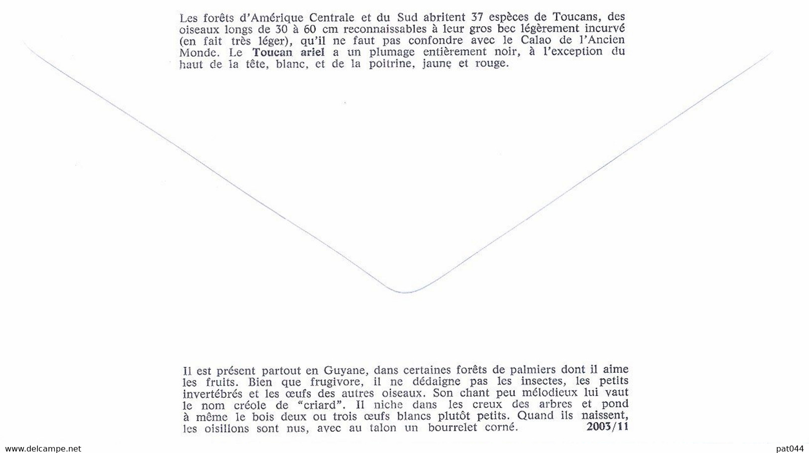 Enveloppe 1er Jour Toucan Ariel, Oiseaux D'outre-mer 2003 (YT 3549) - 2000-2009