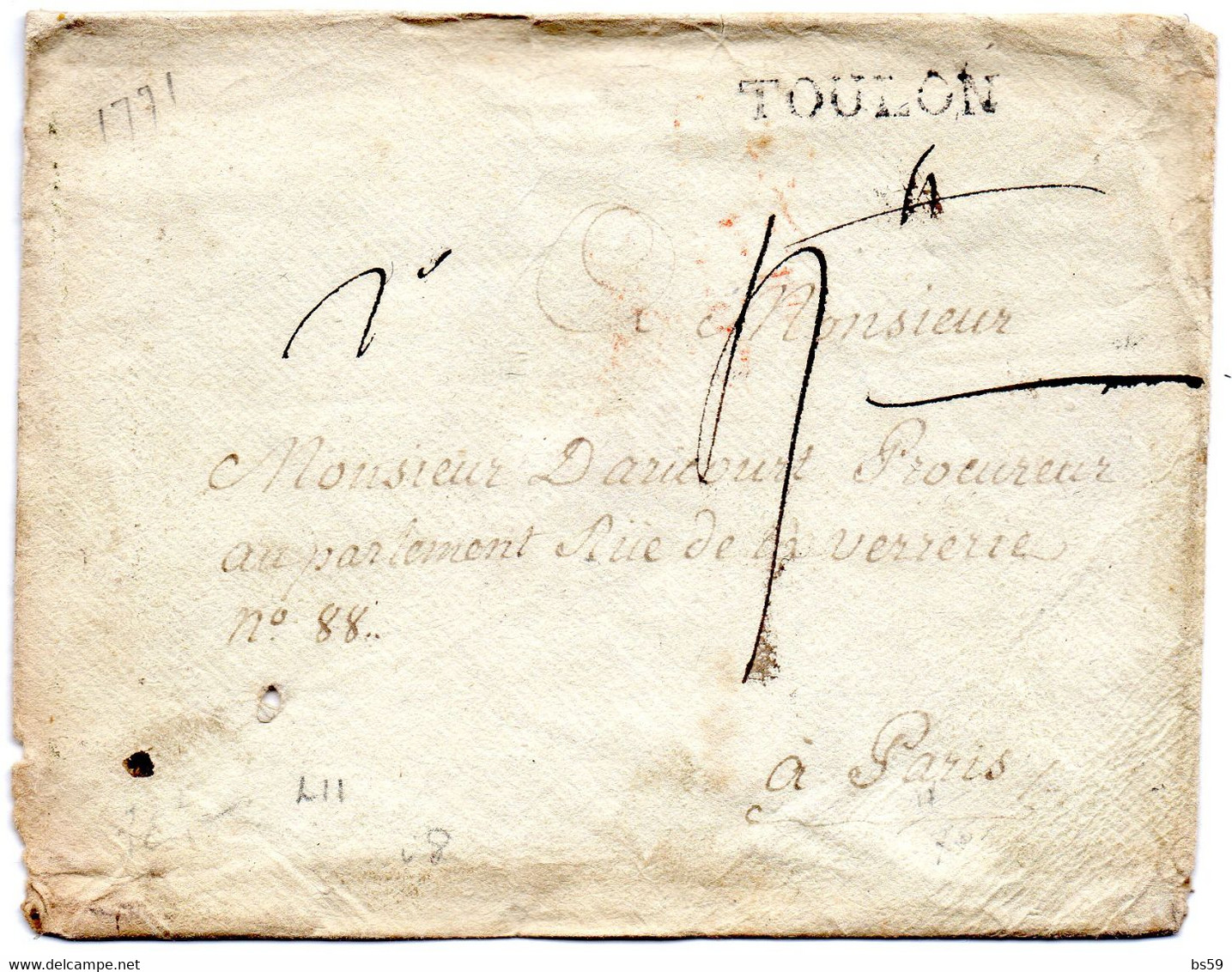 Var - LSC (enveloppe Artisanale) Marque TOULON (Lenain 11) - 1701-1800: Precursors XVIII
