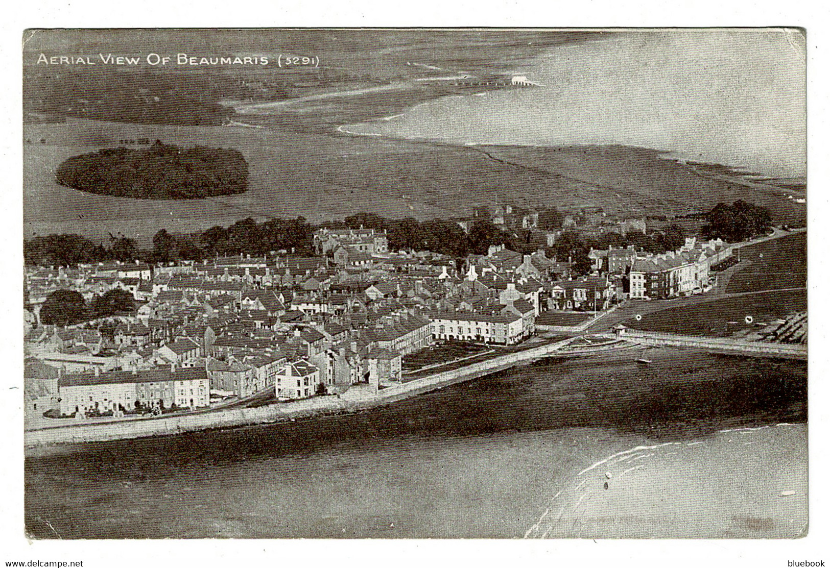 Ref 1416 - 1923 Postcard - Aerial View Of Beaumaris - Anglesey Wales  - Superb Beaumaris Postmark - Anglesey